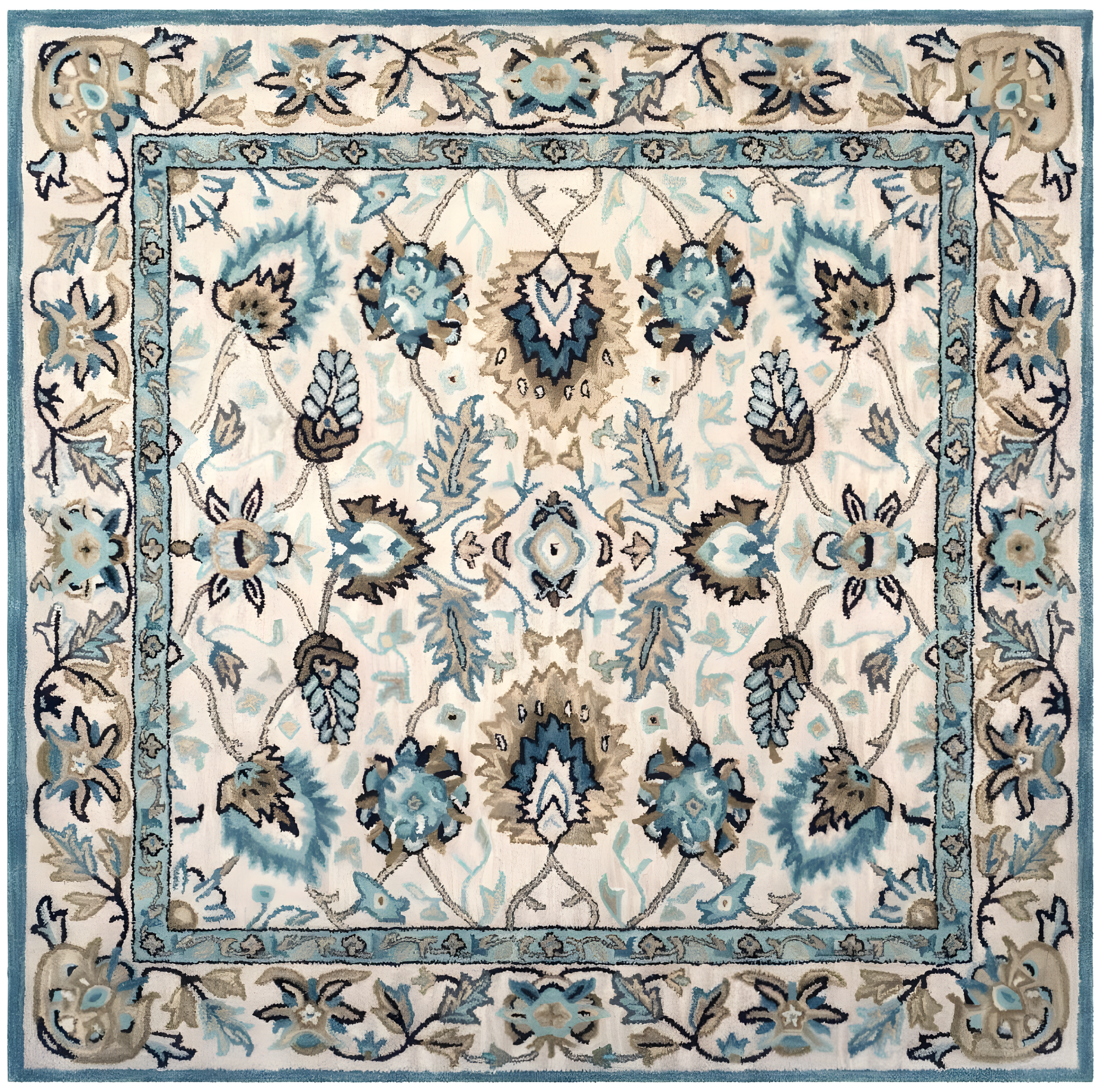 Elegant Peacock Blue Hand-Tufted Wool 6' Square Rug