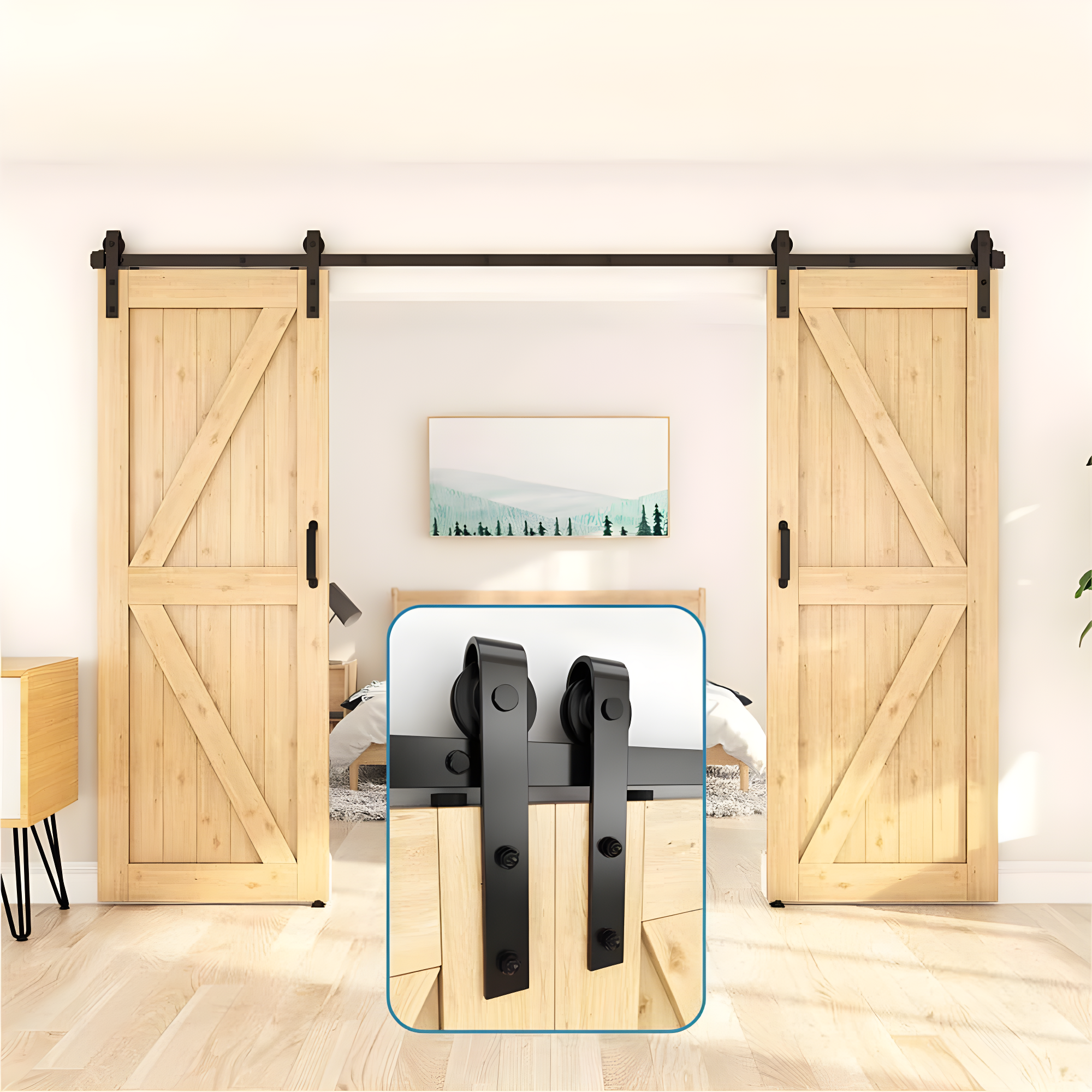9ft Black Steel Sliding Barn Door Hardware Kit