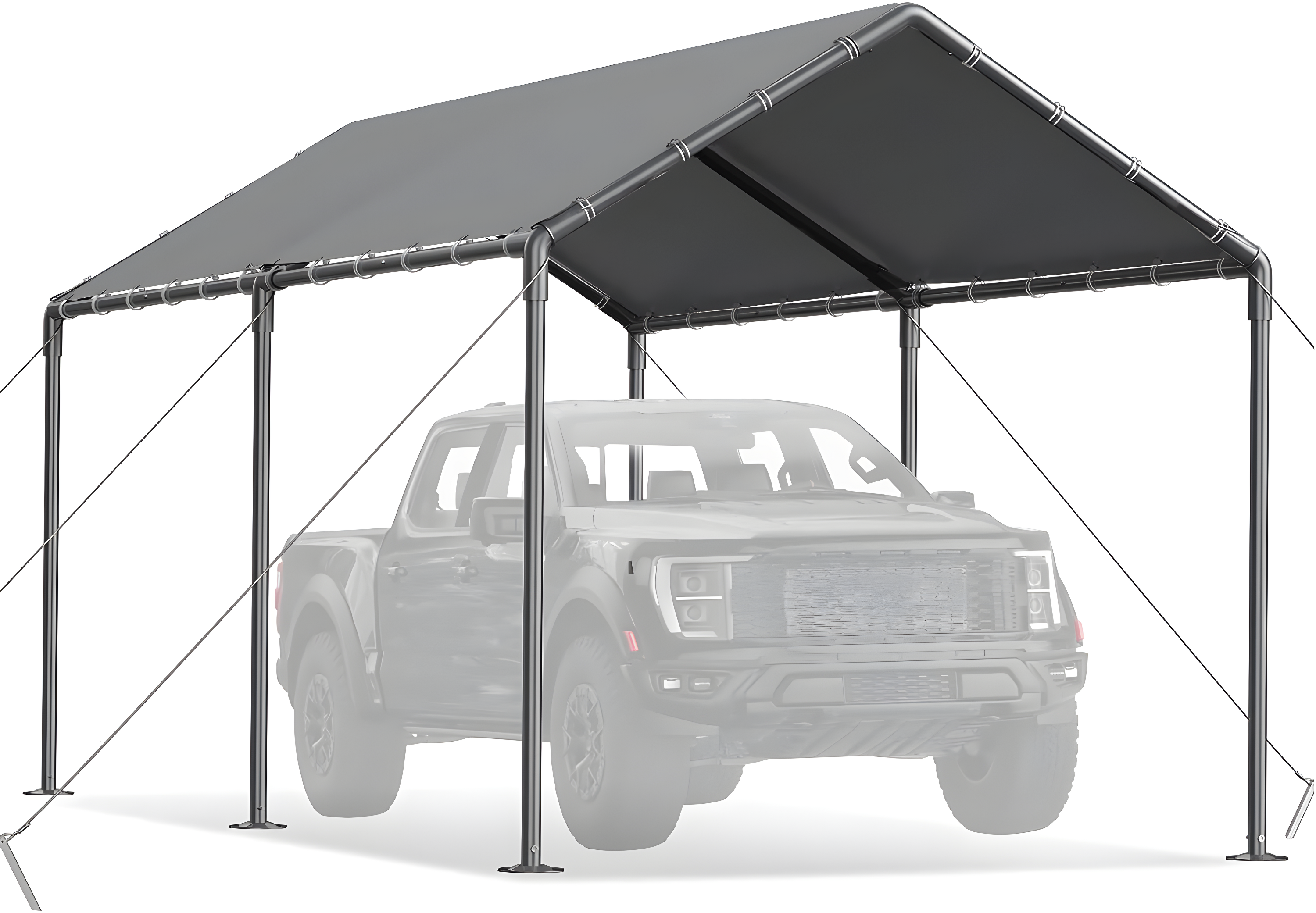 Carports Canopy 10x20 Heavy Duty, Metal Carport Waterproof Carports Garage Tent with 6 Steel Stakes Outdoor for Car Tuck Boat SUV Party (Grey)