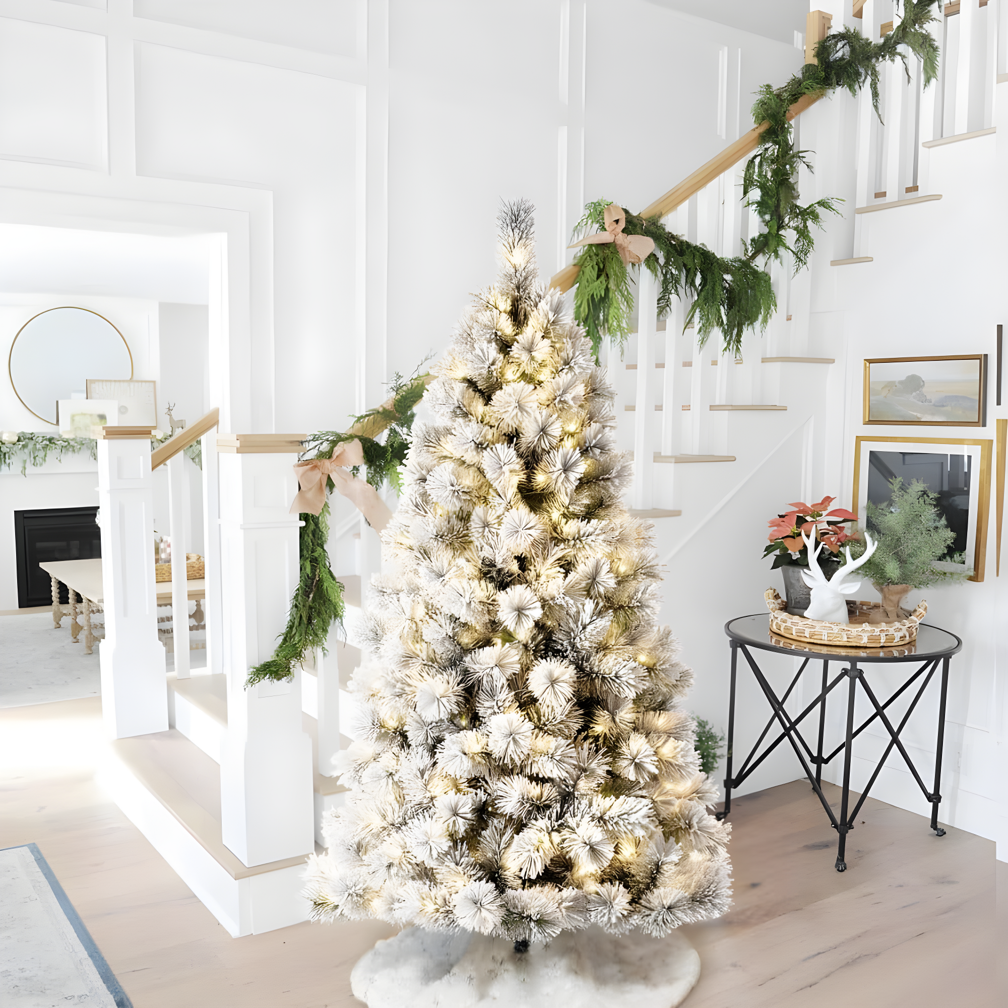 Glitzhome 6ft Pre-Lit Flocked Pencil Pine Artificial Christmas Tree with 300 Warm White Lights