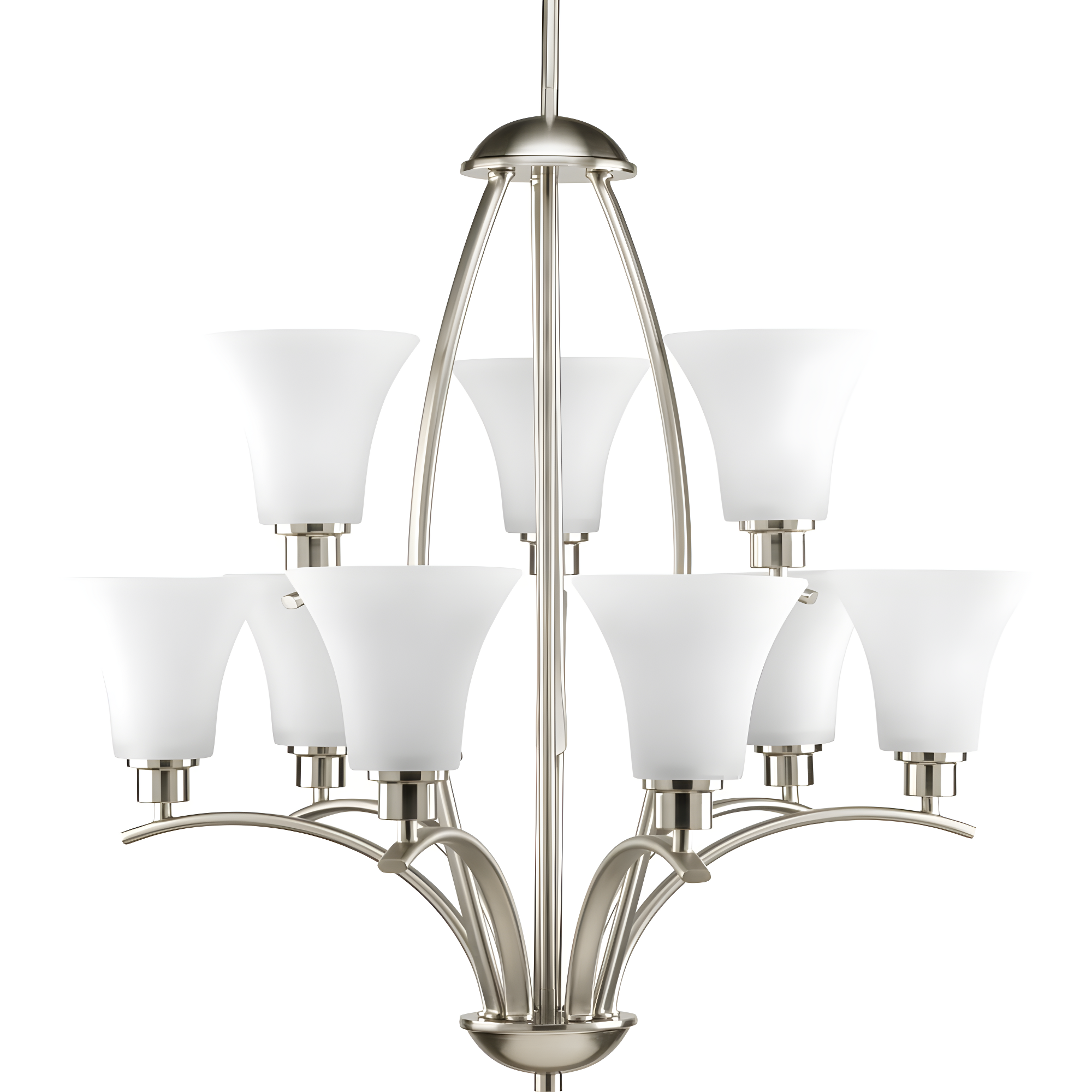 Progress Lighting Joy 9-Light Two-Tier Chandelier, Brushed Nickel, Etched White Fluted Glass