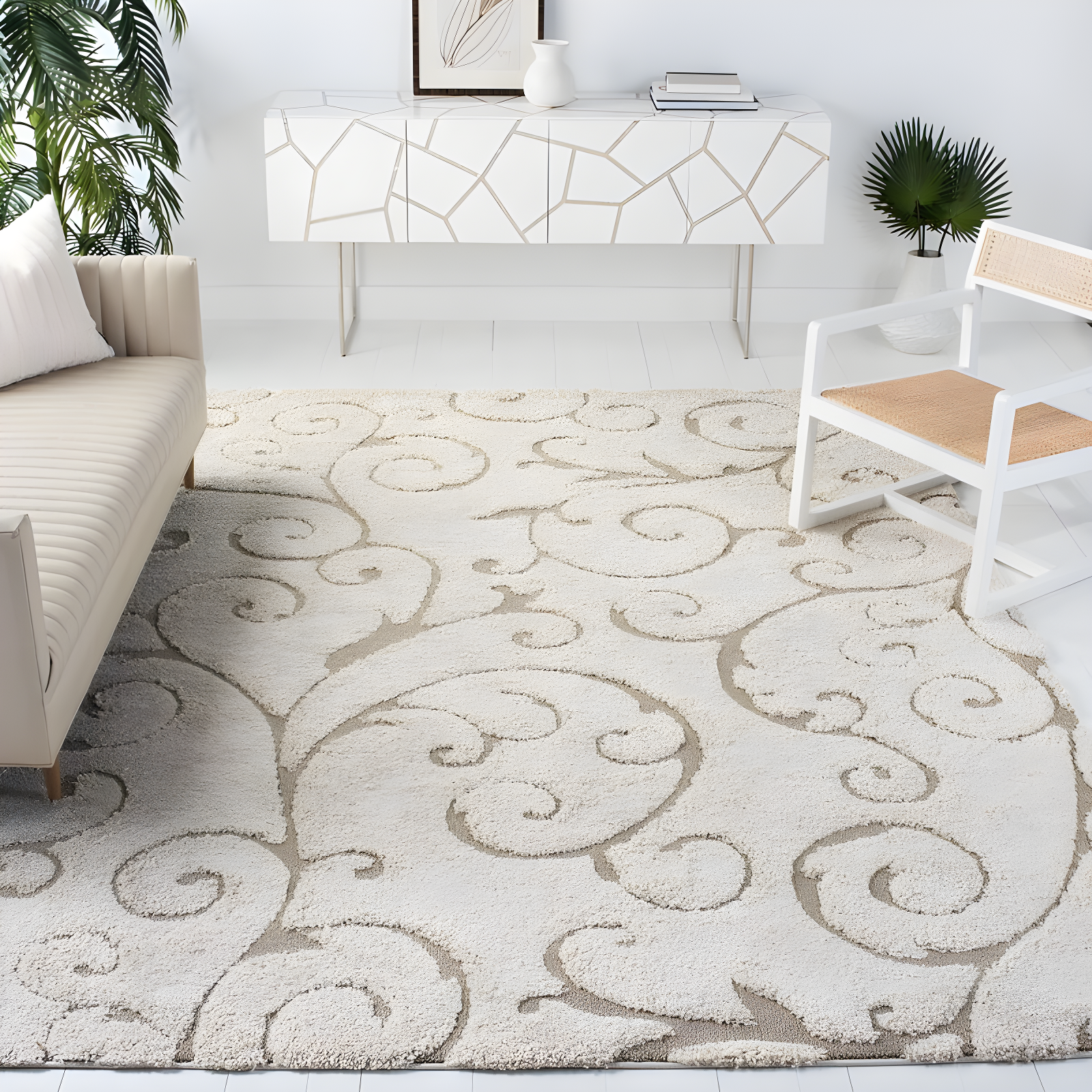Florida Shag SG455 Power Loomed Indoor Area Rug - Cream/Beige - 8'9"x11'9" - Safavieh.
