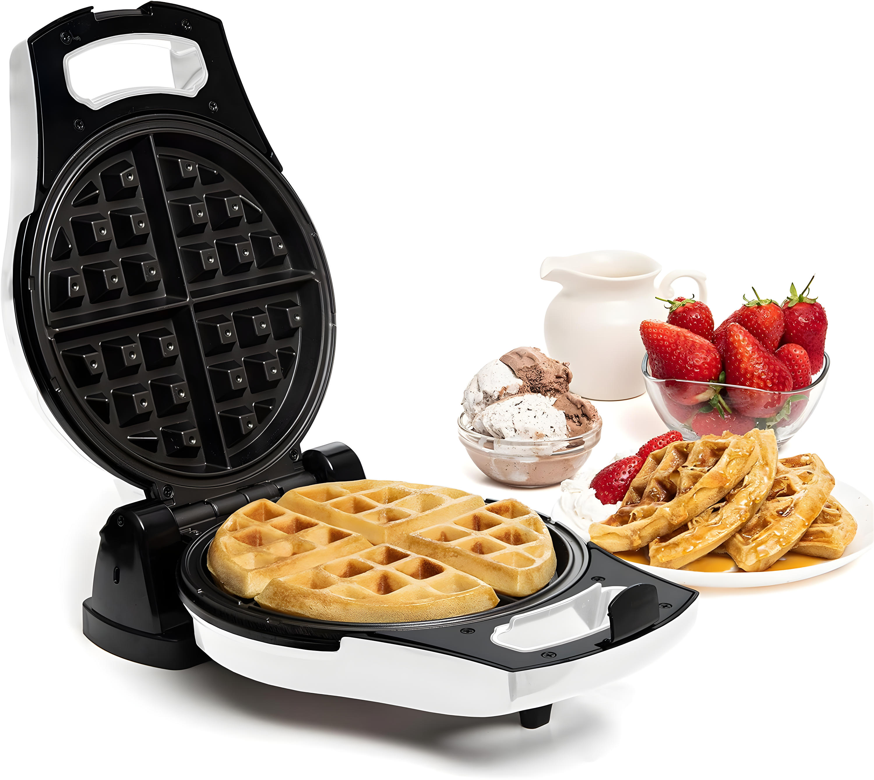 Moss & Stone White Belgian Waffle Maker, Electric Waffle Machine, Non-Stick Grids, Temperature Control, Round Waffle