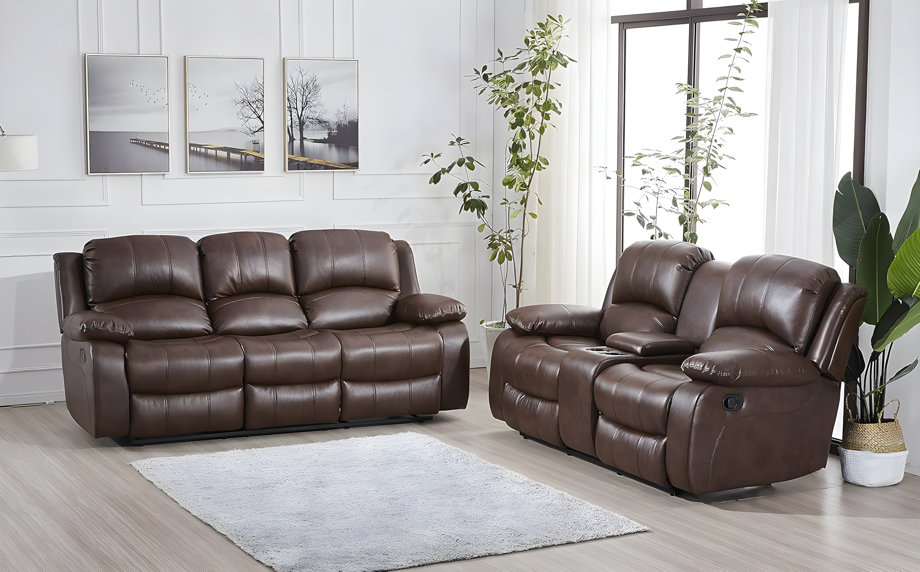Betsy Furniture Loveseat Brown Faux Leather Sofa Set
