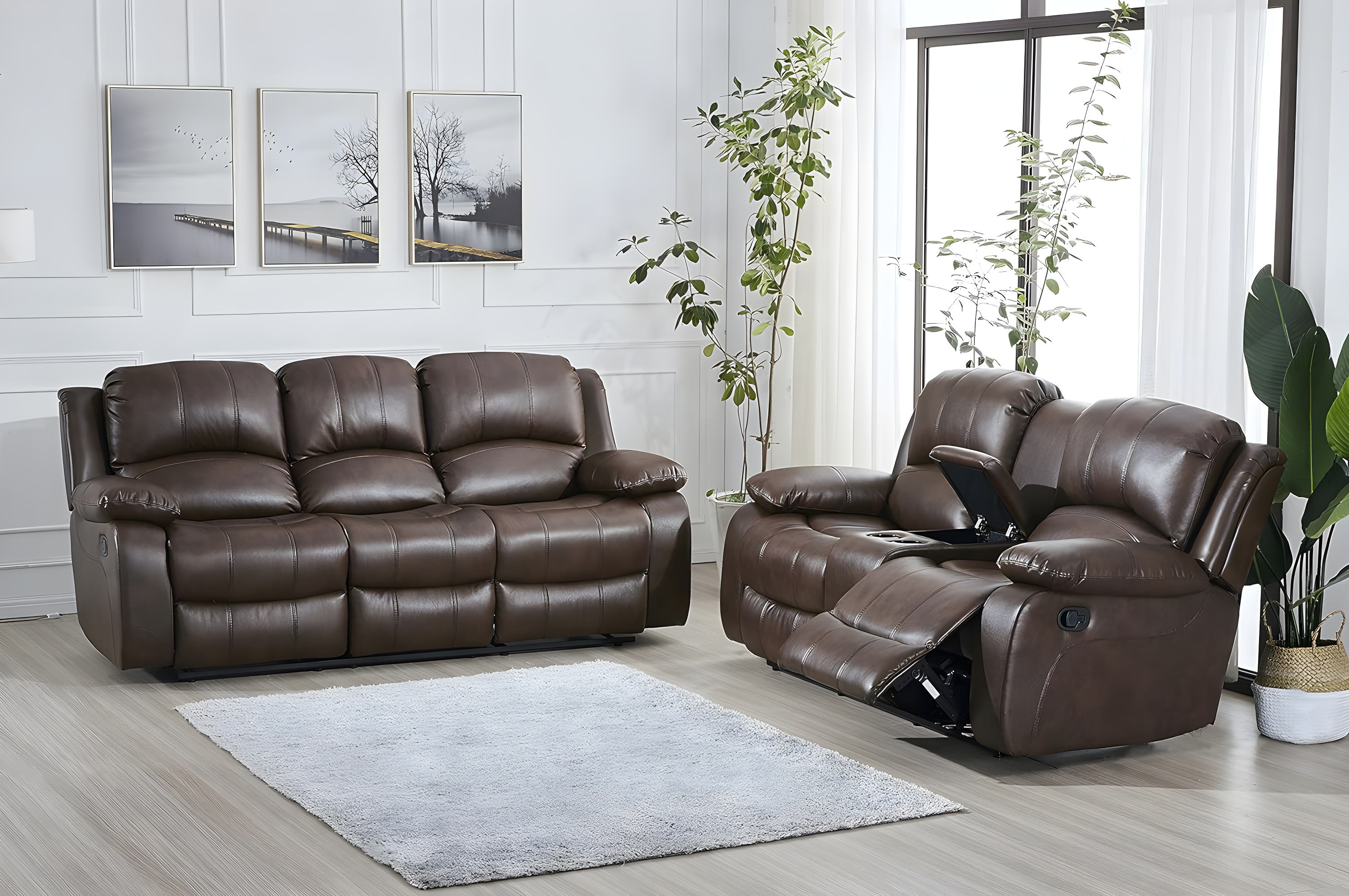 Betsy Furniture Loveseat Brown Faux Leather Sofa Set