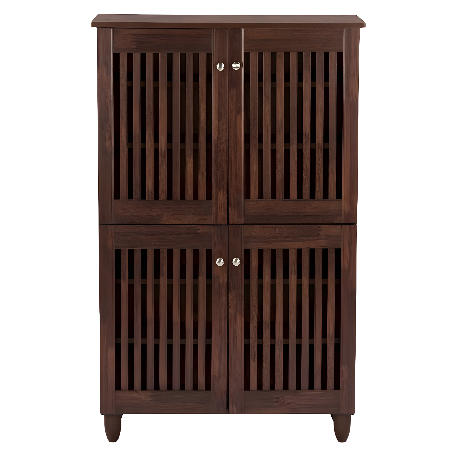 Baxton Studio Fernanda Modern and Contemporary 4-Door Wooden Entryway Shoes Storage Tall Cabinet - Oak Brown: Fixed Shelves, Mahogany Frame