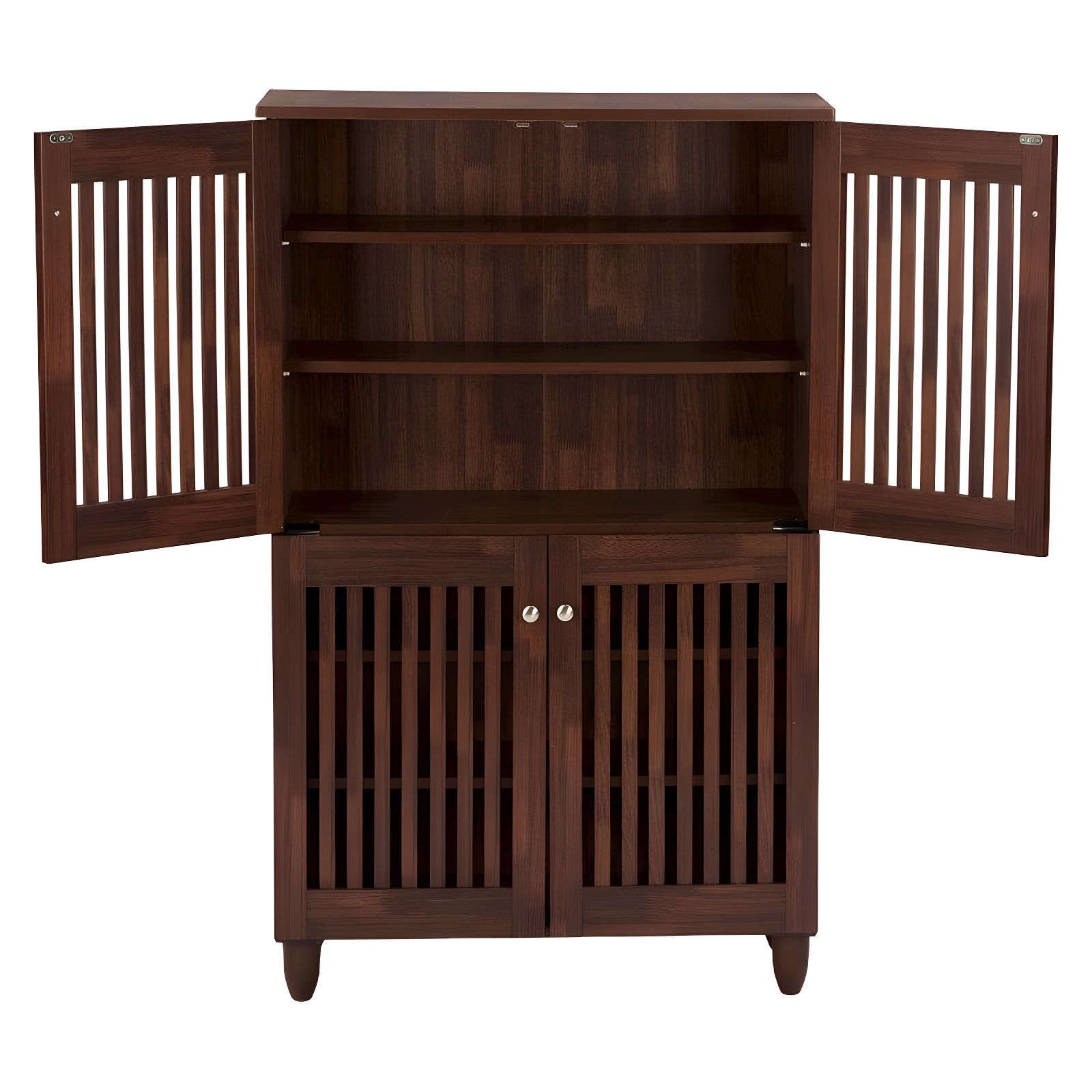 Baxton Studio Fernanda Modern and Contemporary 4-Door Wooden Entryway Shoes Storage Tall Cabinet - Oak Brown: Fixed Shelves, Mahogany Frame