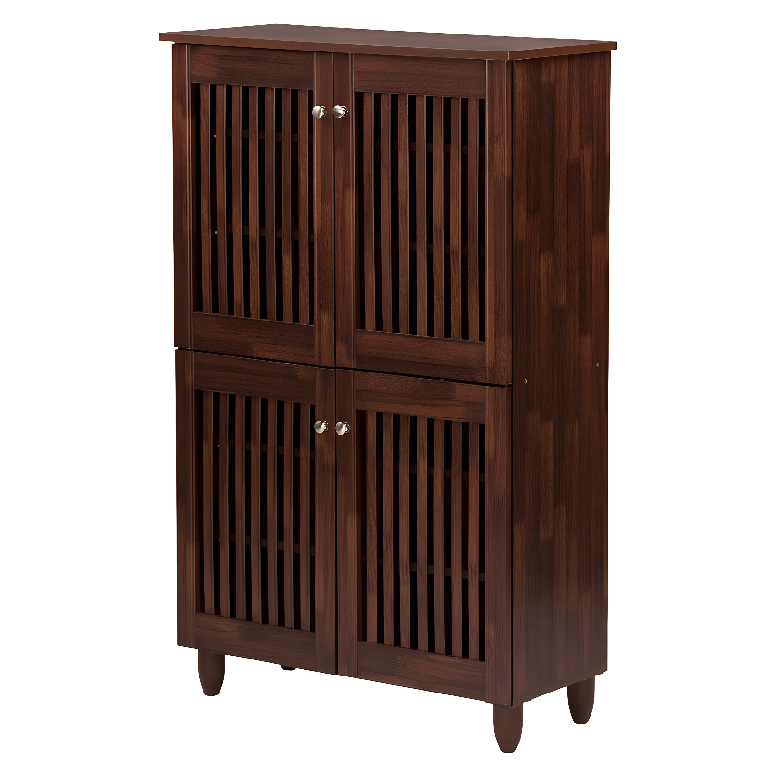 Baxton Studio Fernanda Modern and Contemporary 4-Door Wooden Entryway Shoes Storage Tall Cabinet - Oak Brown: Fixed Shelves, Mahogany Frame