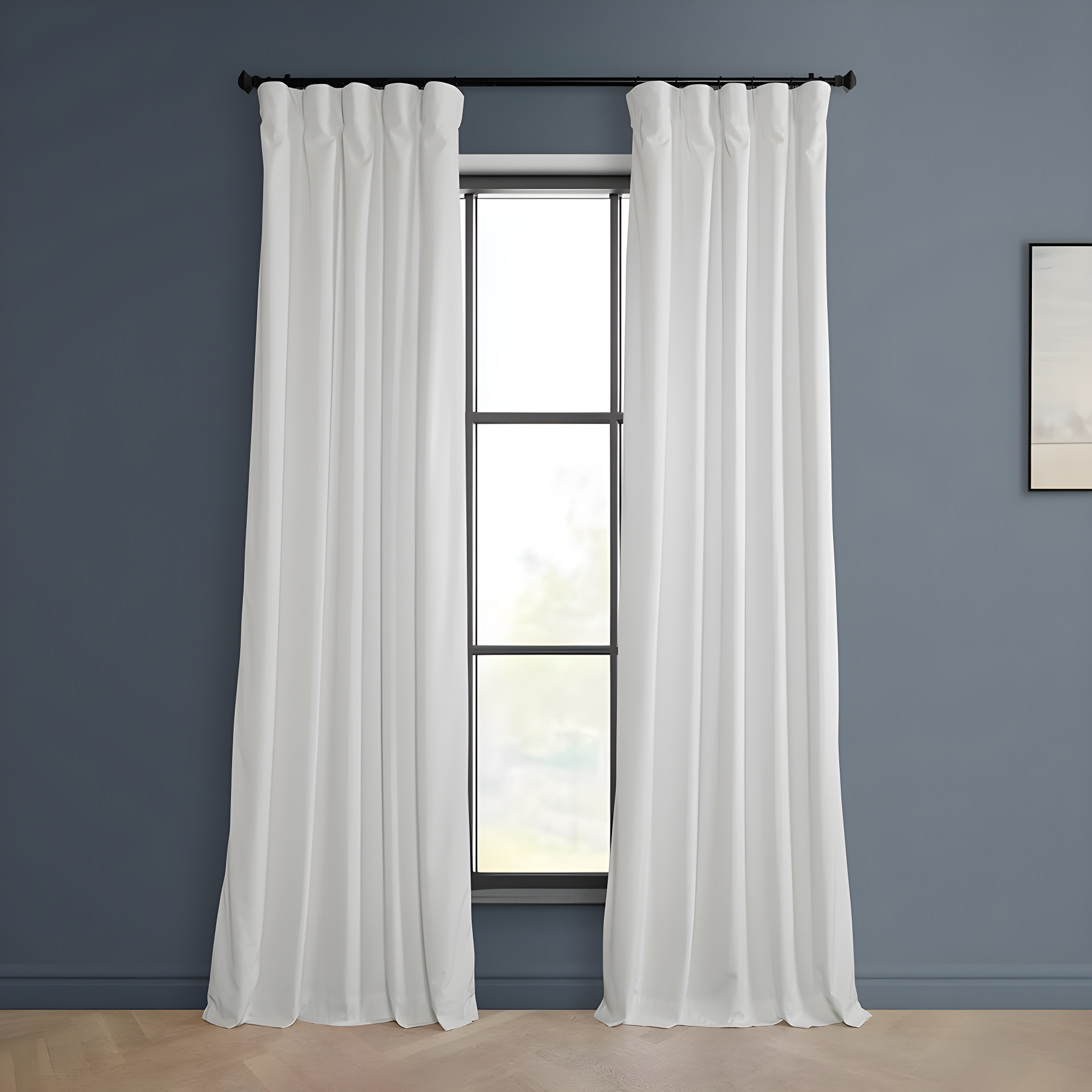 Pillow White Velvet Rod Pocket Room Darkening Curtain - 50 in. W x 108 in. L Single Panel Window Velvet Curtain