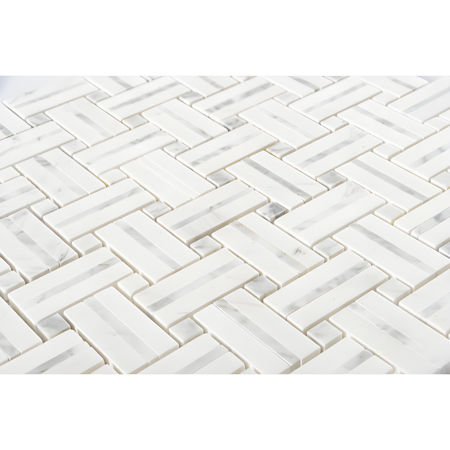 Fabrique 1" x 2" Natural Stone Marble Basketweave Kitchen Backsplash, Bathroom Mosaic Wall and Floor Tile