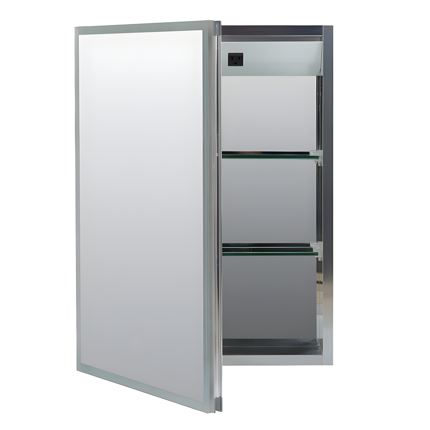 Arlot Recessed or Surface Mount Framed Medicine Cabinet with LED Lighting and Electrical Outlet
