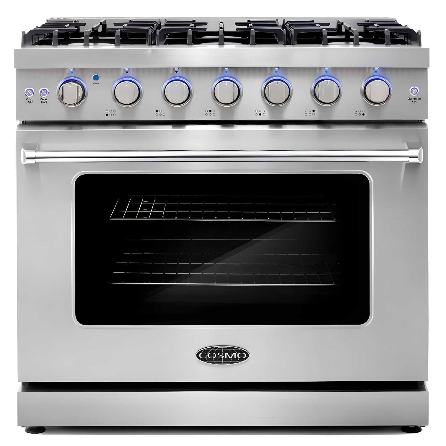 Cosmo 36 in. Haven Collection 6.0 cu. ft. Gas Range, 6 Burners, Convection Oven, Knob LEDs, Storage Drawer, Stainless Steel
