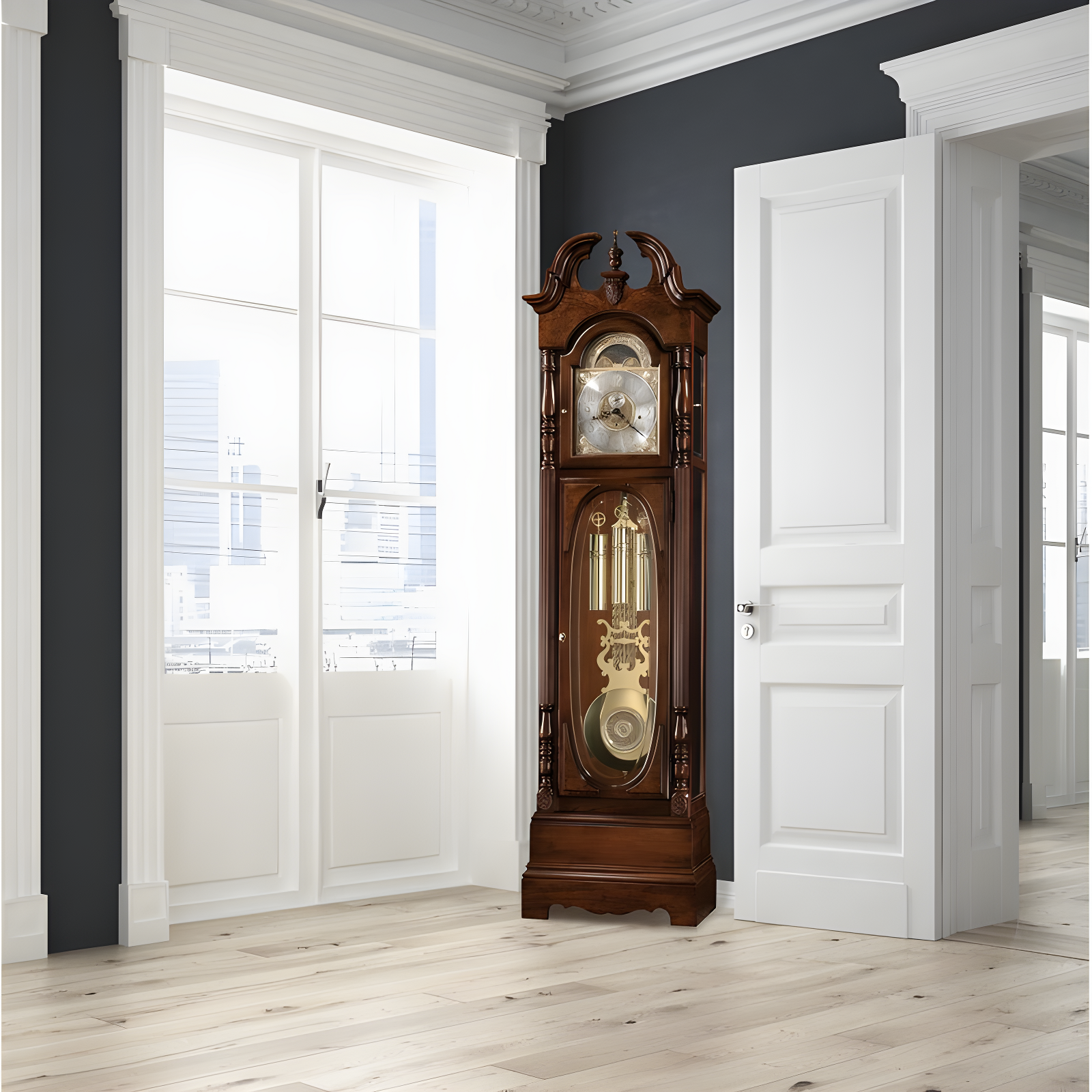 Howard Miller® Robinson 86.25'' H Solid + Manufactured Wood Grandfather Clock with Adjustable Chime Volume