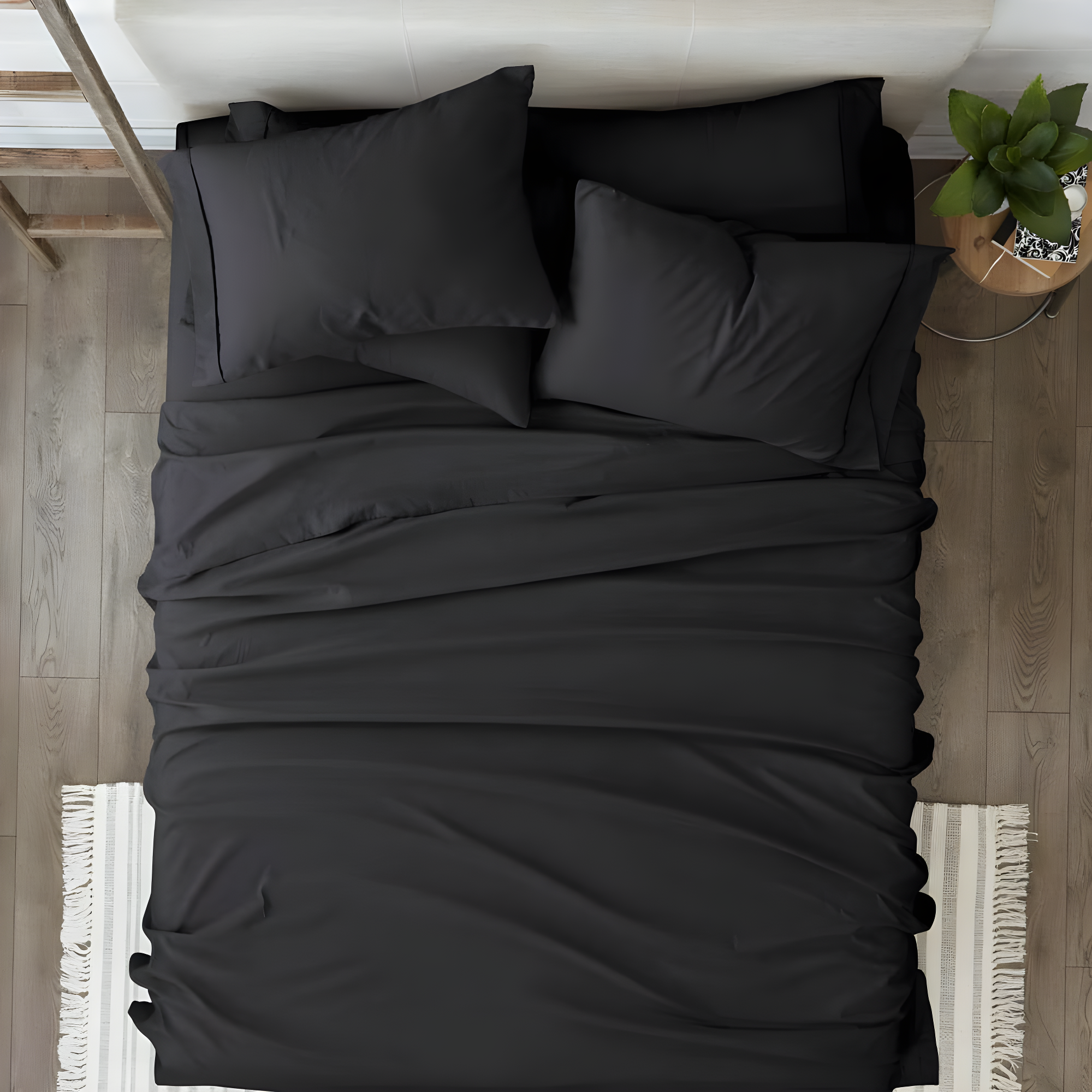 Black Solid Microfiber Queen Deep Pocket Sheet Set