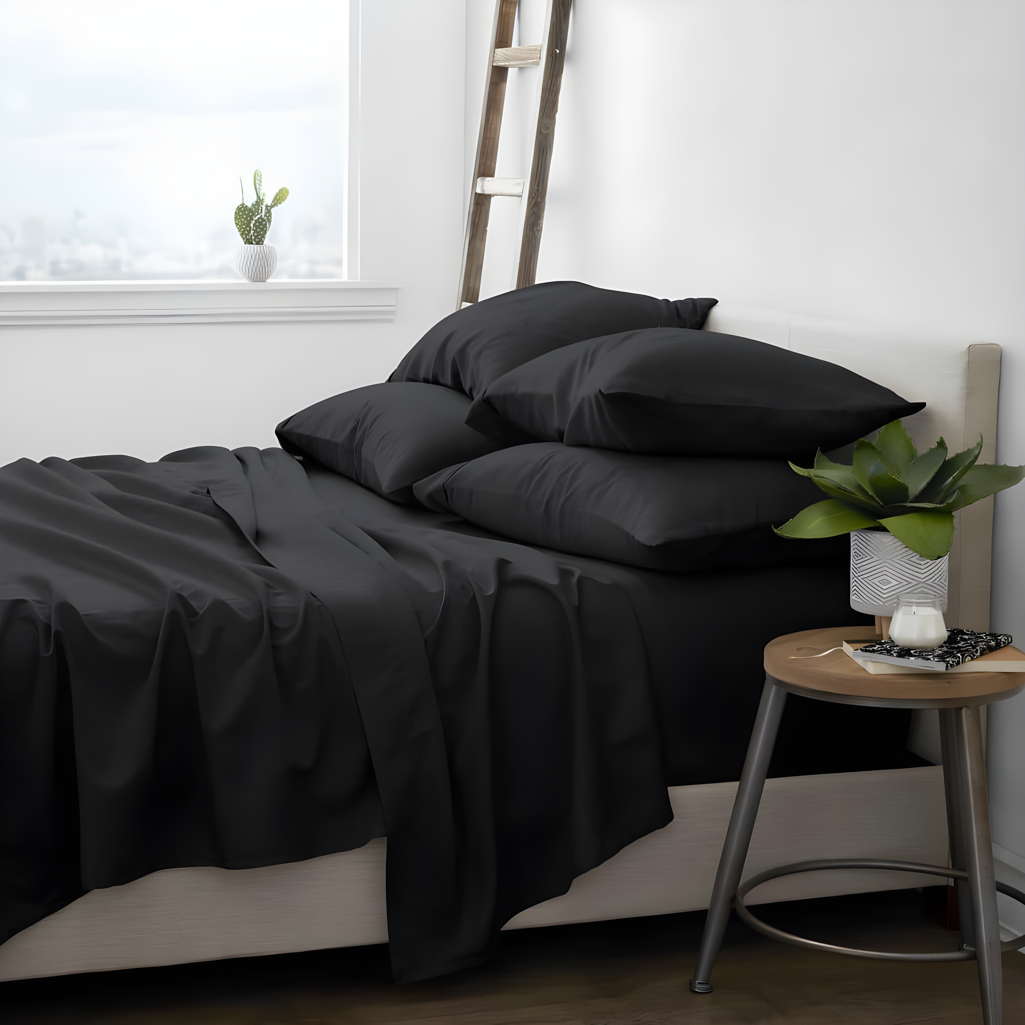 Black Solid Microfiber Queen Deep Pocket Sheet Set