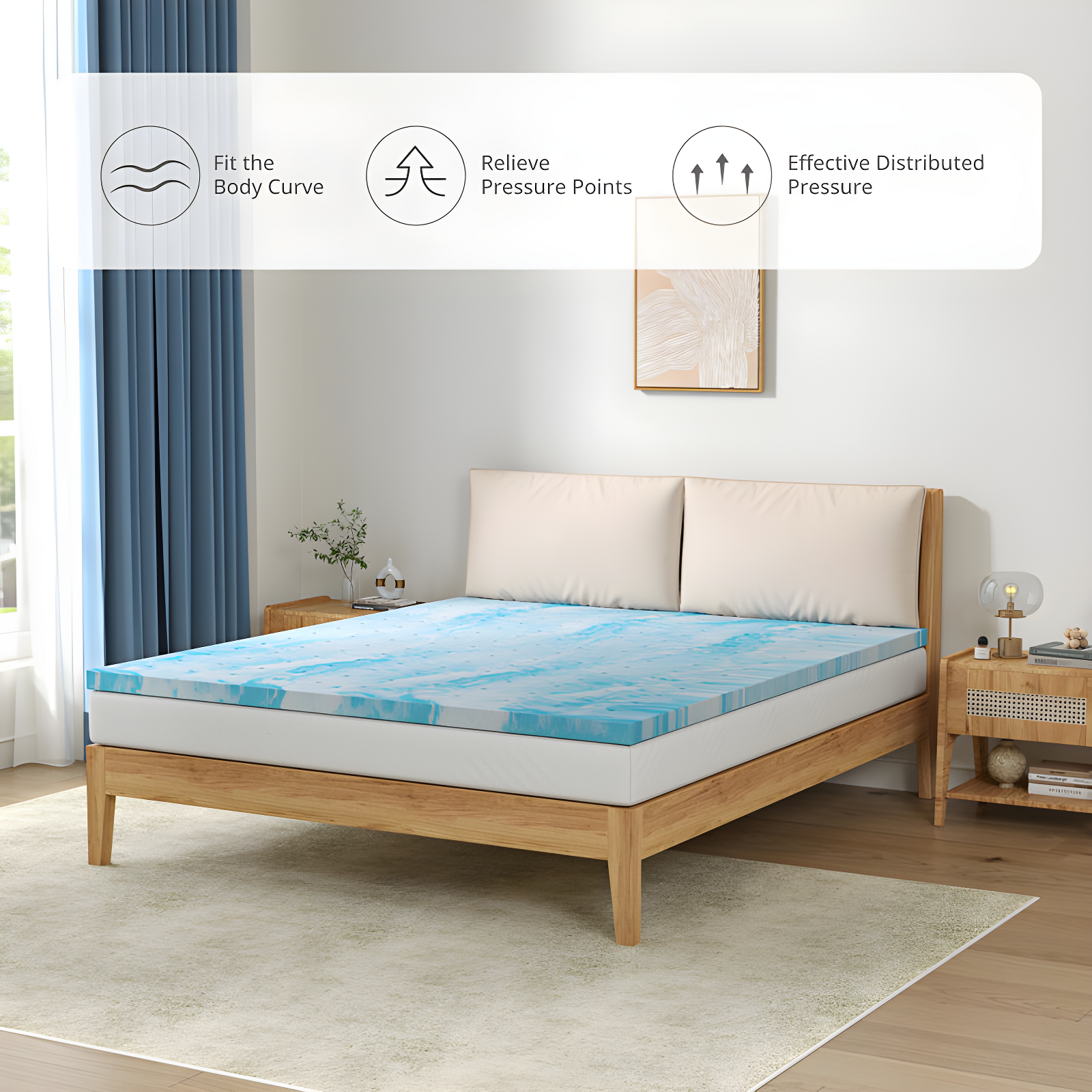 Alwyn Home 2 Inch Memory Foam Mattress Topper Twin Size, Gel Infused Memory Foam Bed Topper For Back Pain Relief, Cooling Mattress Pad,(Blue/Twin)