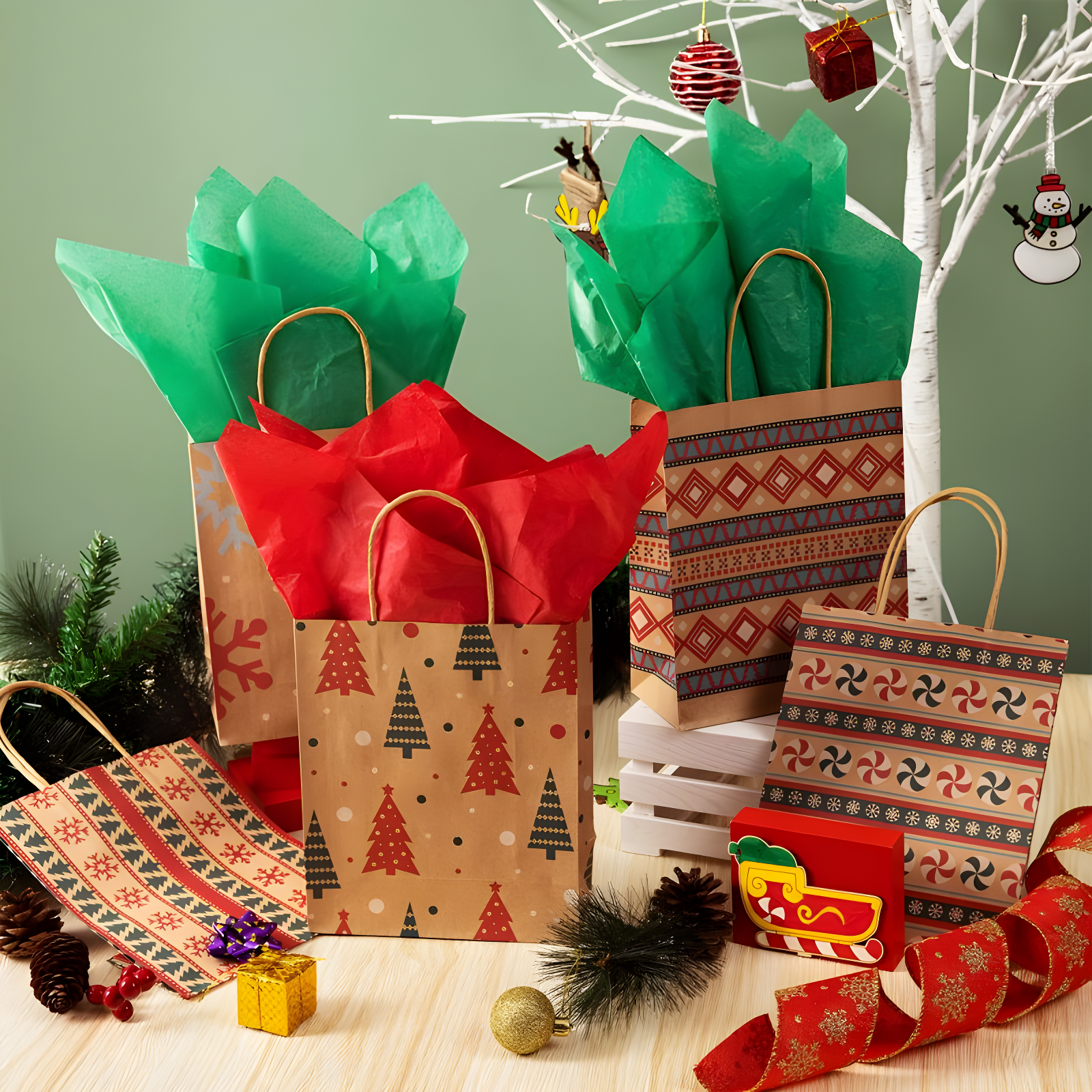 JOYFY 24pcs Christmas Gift Bags Assorted Kraft Gift Bags for Kids' Xmas Gifts Bags