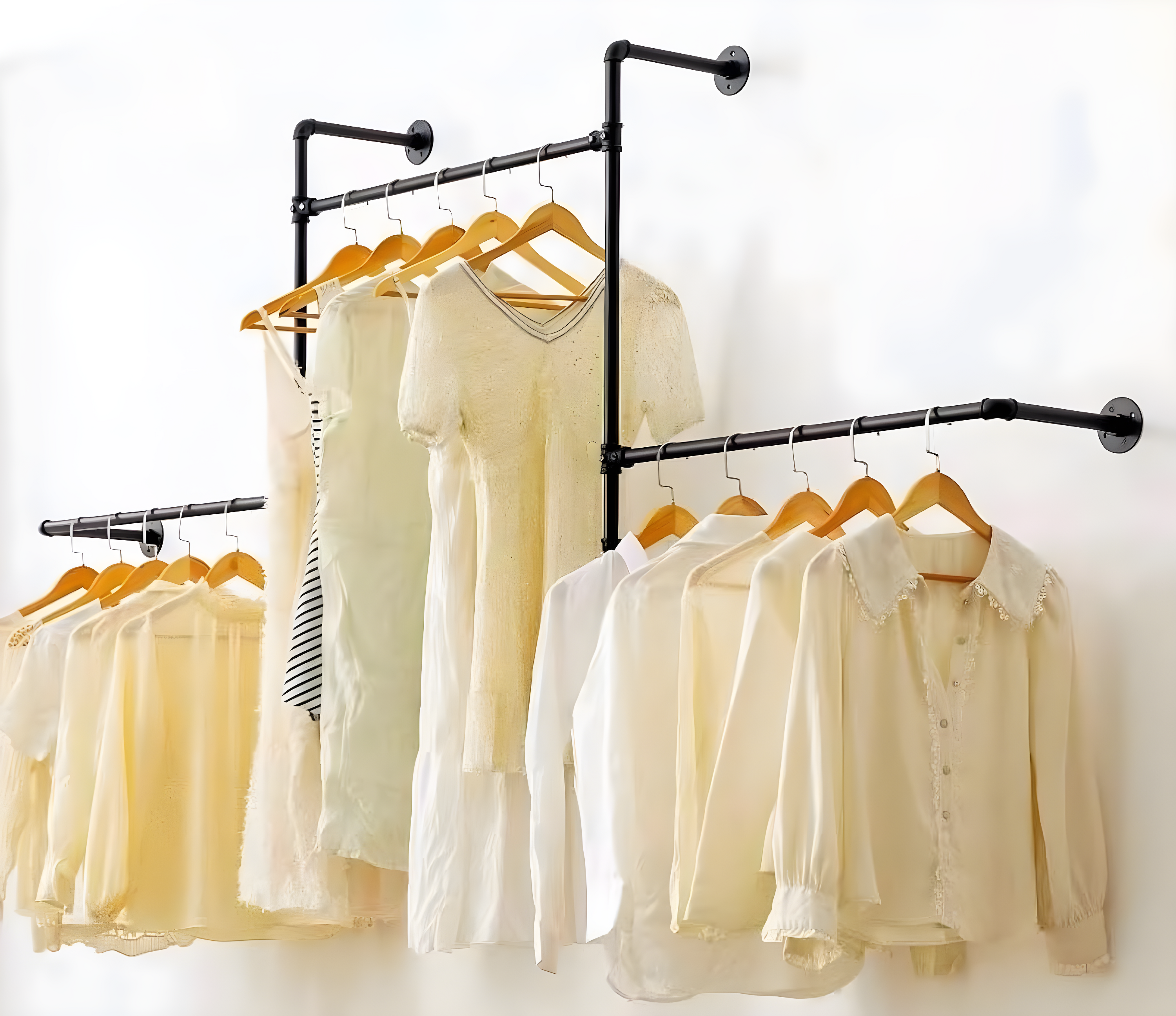 Industrial Pipe Clothes Rack Wall Mounted Clothing Rack,Heavy Duty Iron Pipe Garment Rods,Detachable Multi-Purpose Clothing Hanging Rod/Garment Bar, Black