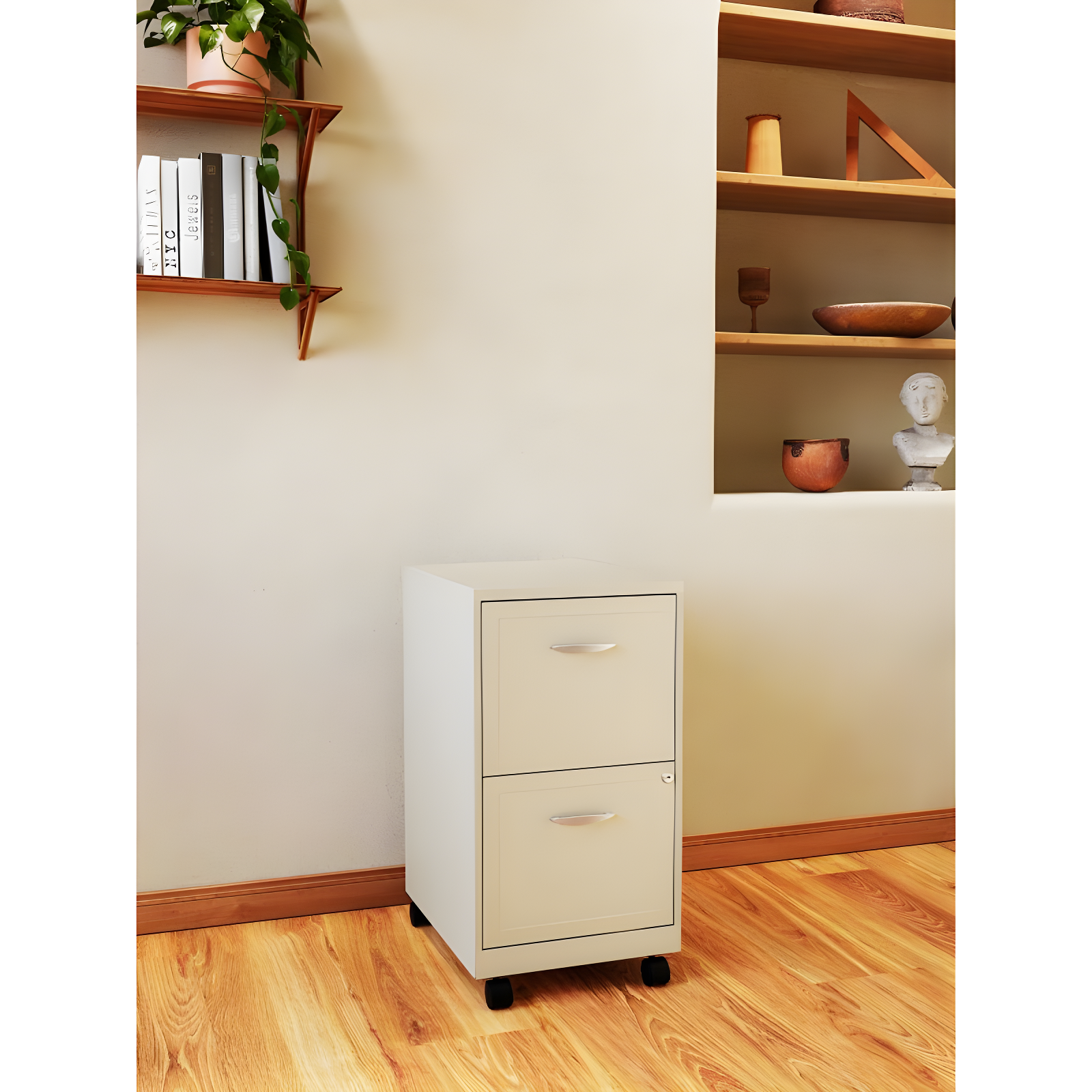 Hirsh Industries Space Solutions File Cabinet on Wheels 2 Drawer - Pearl White: Vertical Steel Storage, Office Supplies
