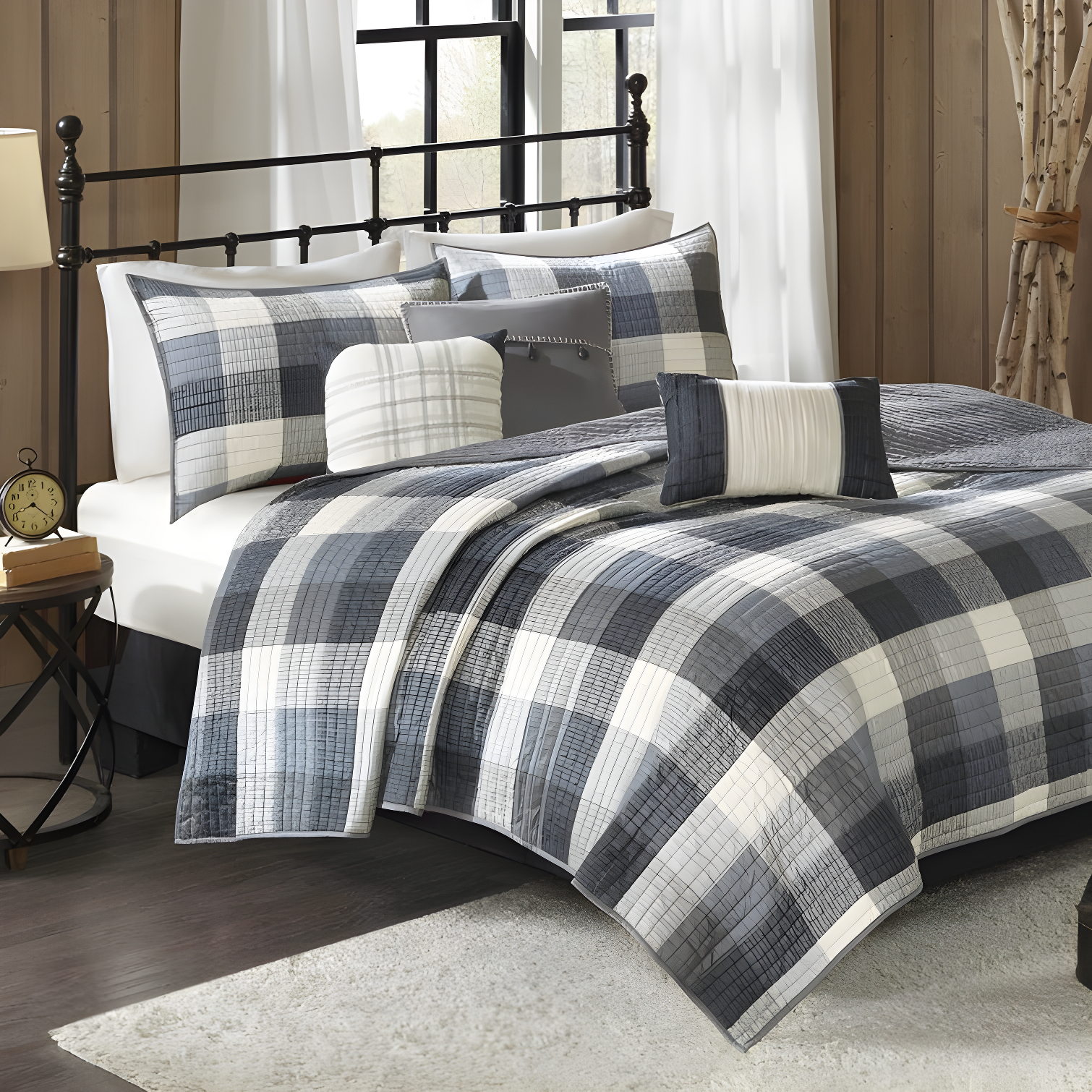Madison Park Ridge 6 Piece Printed Herringbone Quilt Set with Throw Pillows