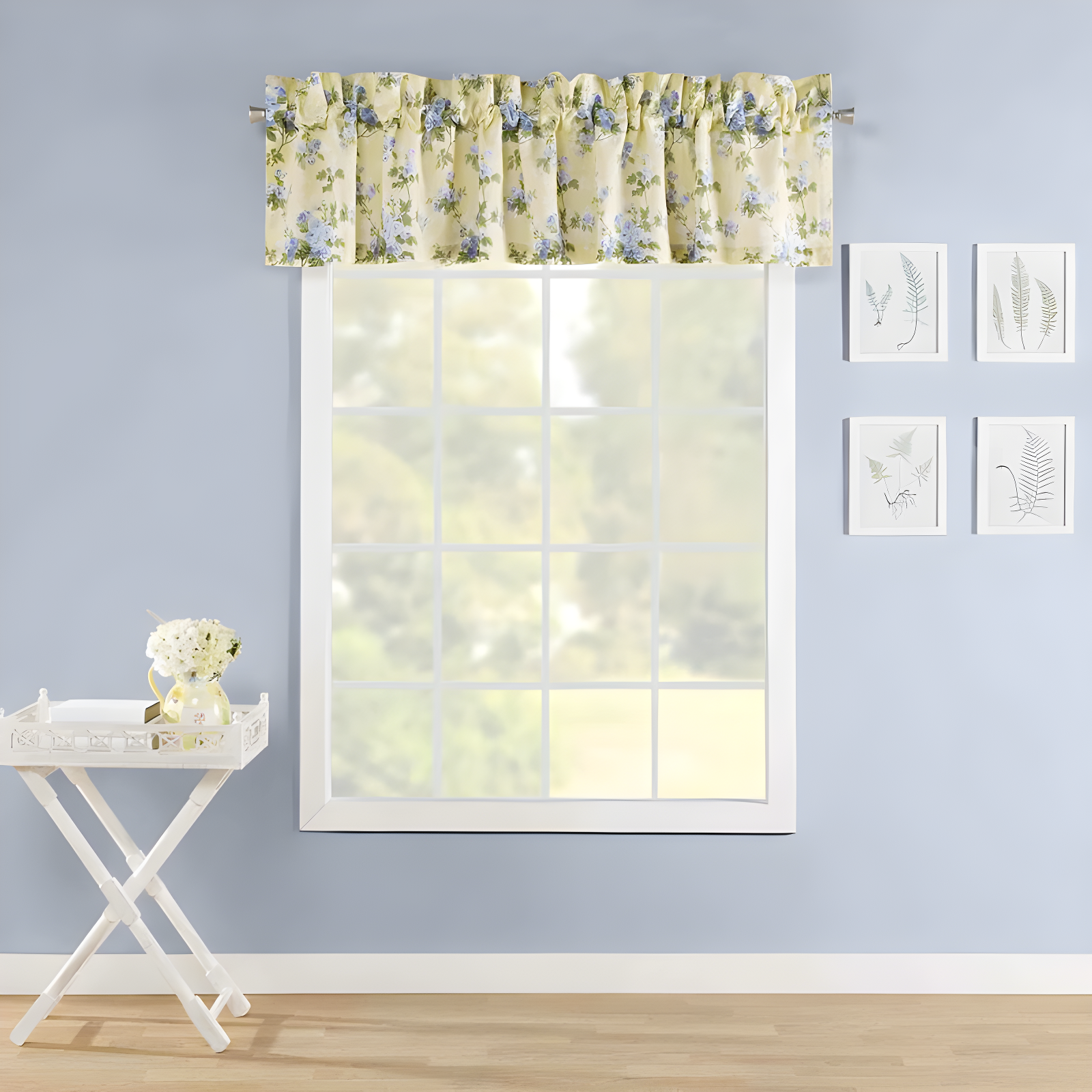 Laura Ashley Cassidy Floral Cotton Ruffled 86" Window Valance in Yellow/Blue