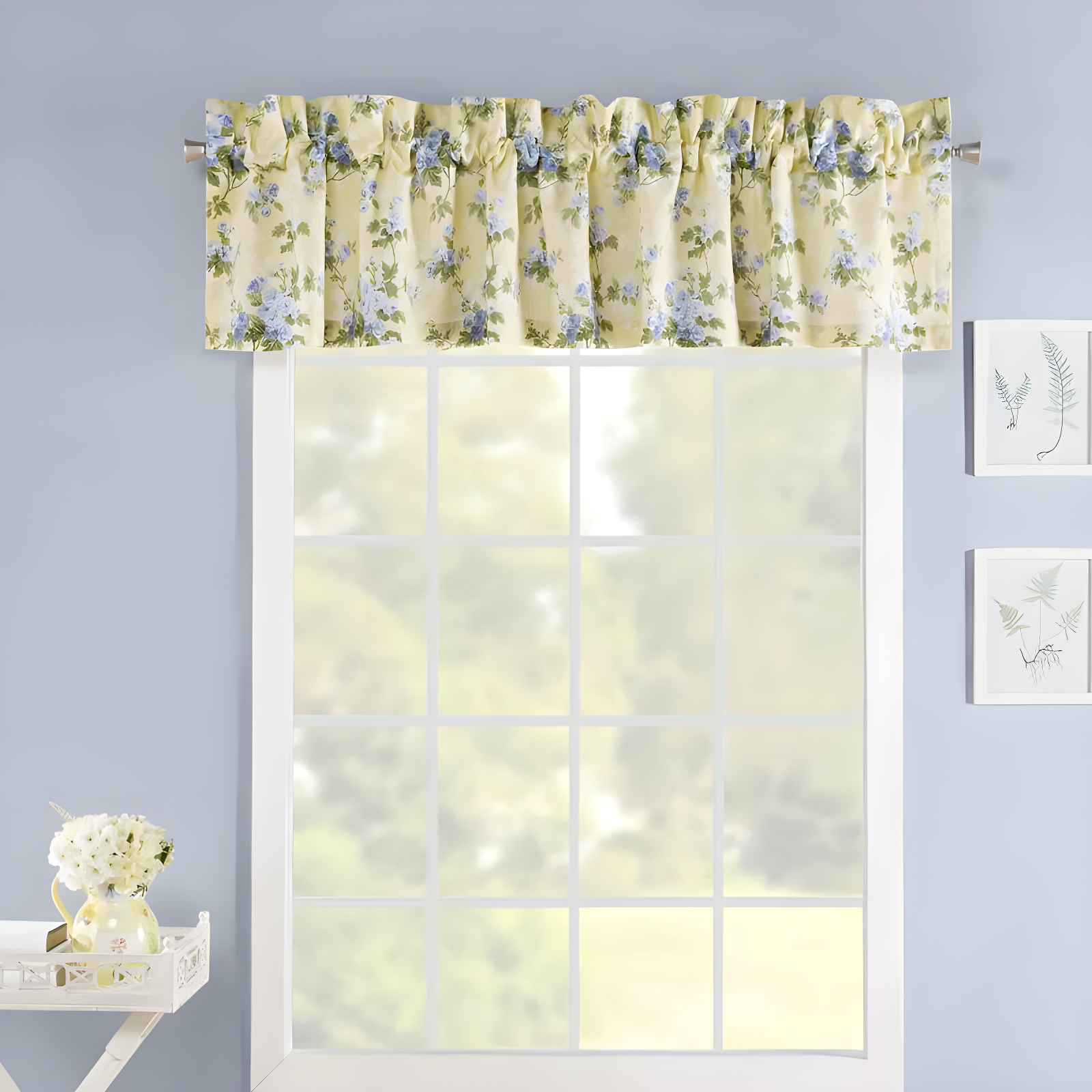 Laura Ashley Cassidy Floral Cotton Ruffled 86" Window Valance in Yellow/Blue