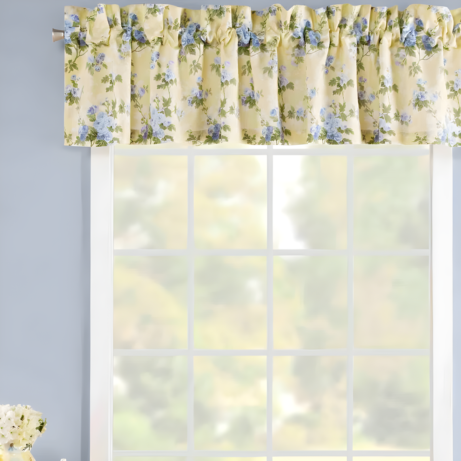 Laura Ashley Cassidy Floral Cotton Ruffled 86" Window Valance in Yellow/Blue