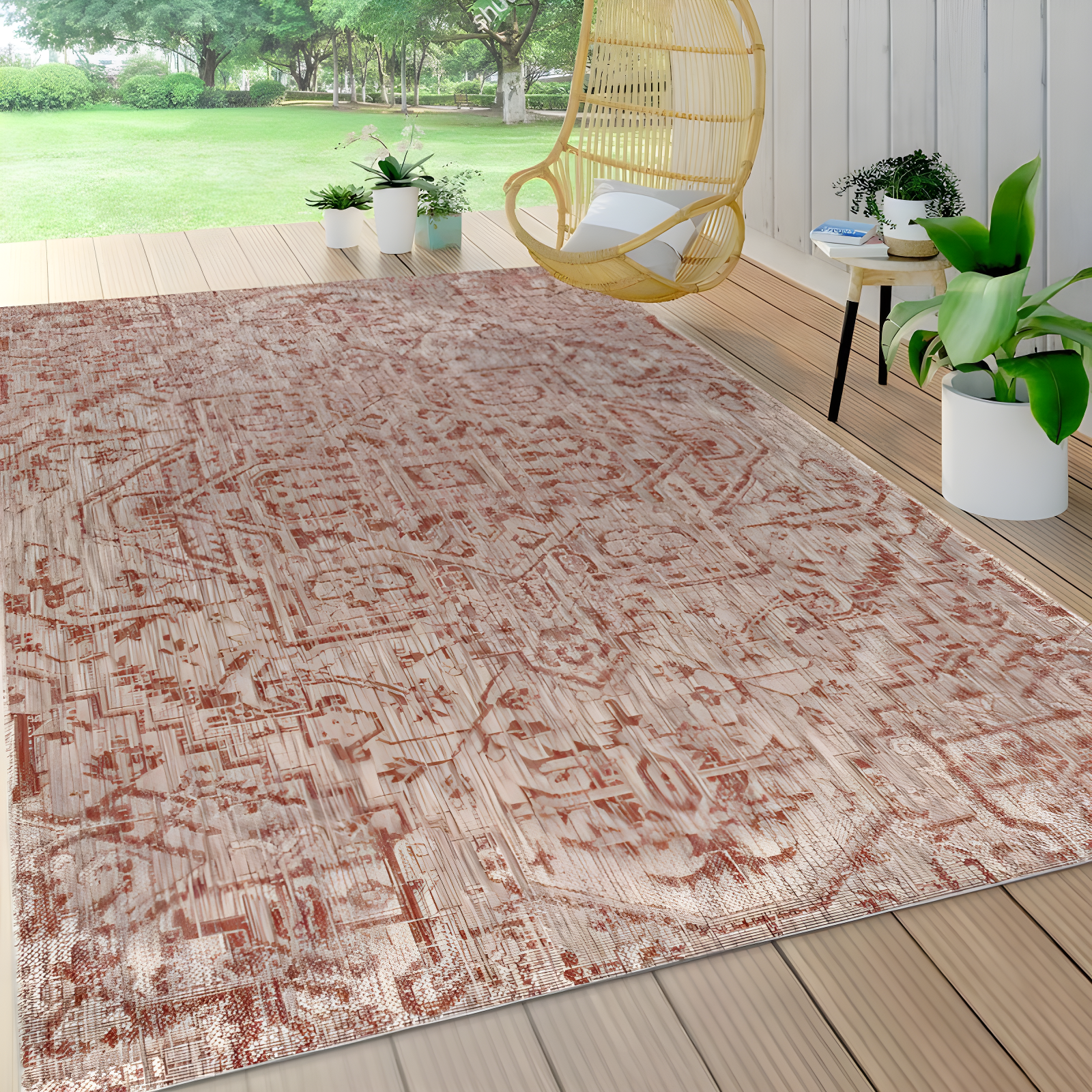 8'x10' Estrella Bohemian Medallion Textured Weave Indoor/Outdoor Area Rug, Red/Taupe - JONATHAN Y