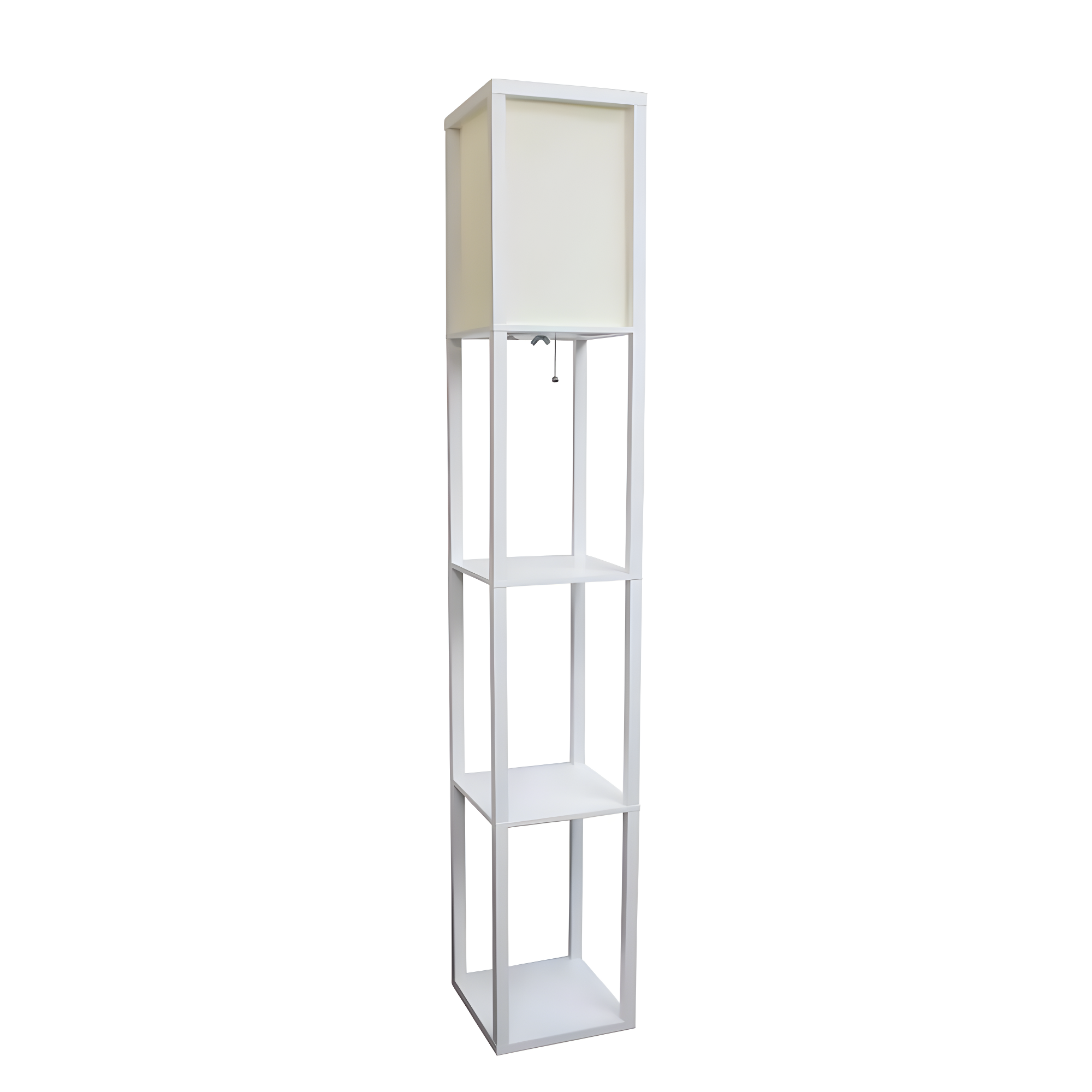 Simple Designs 62.5" Floor Lamp Etagere Organizer Storage Shelf with Linen Shade, White