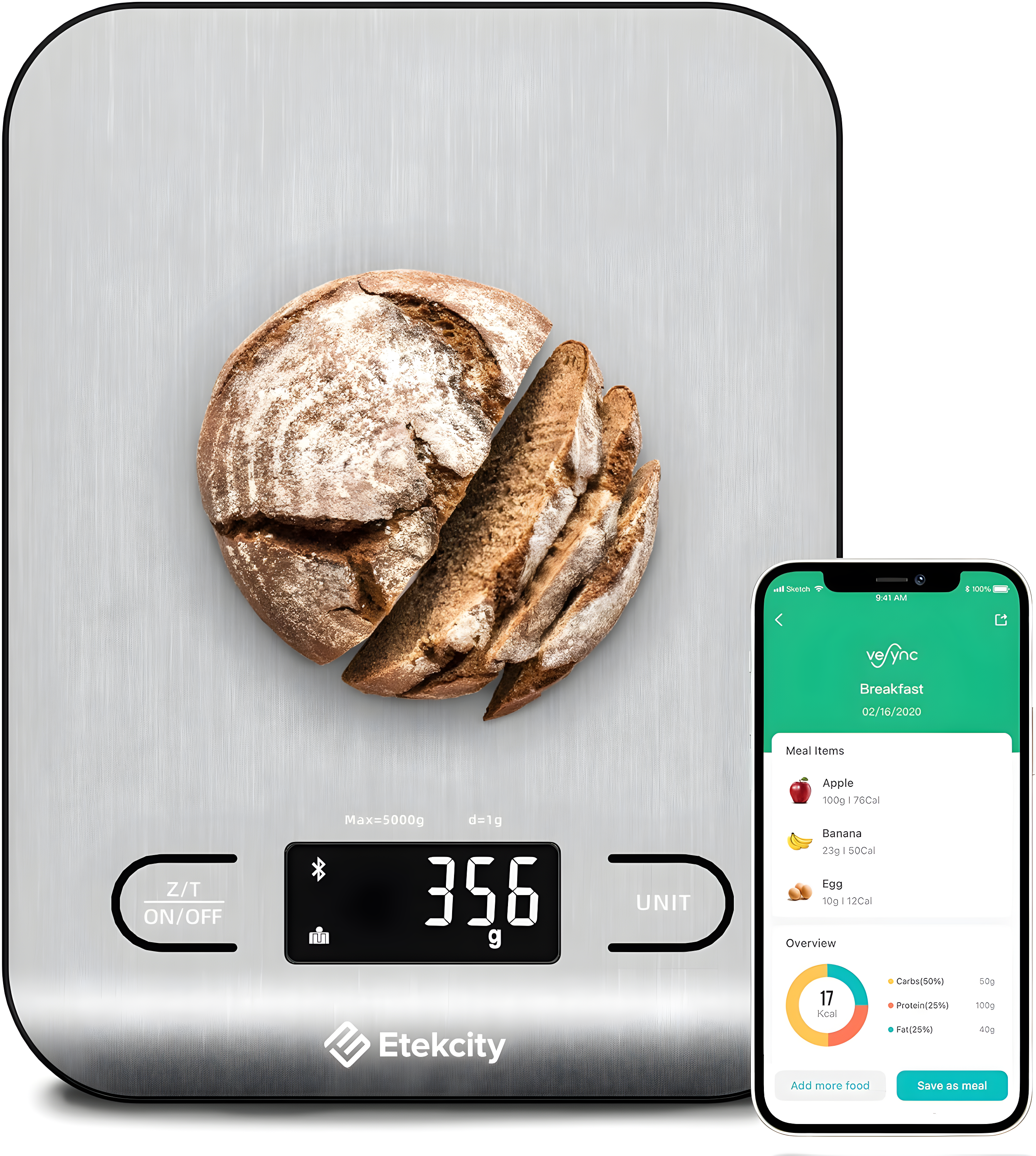 Etekcity Choice Smart Nutrition Scale Accurate Sensors Large Digital Display Kitchen Scale