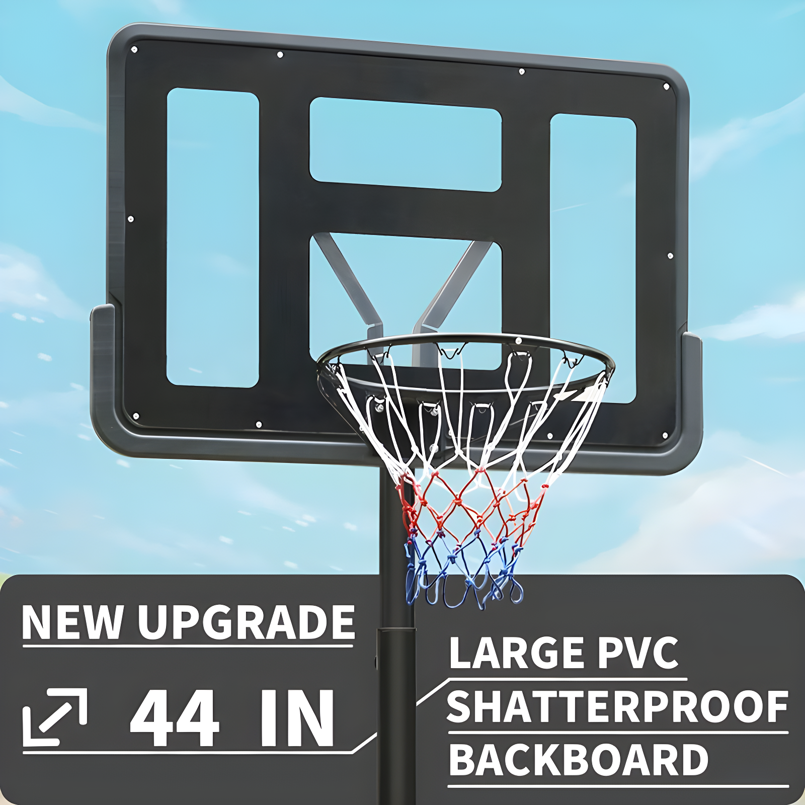 Portable Basketball Hoop Height Adjustable basketball hoop stand 6.6ft - 10ft with 44 Inch Backboard and Wheels for Adults Teens Outdoor Indoor