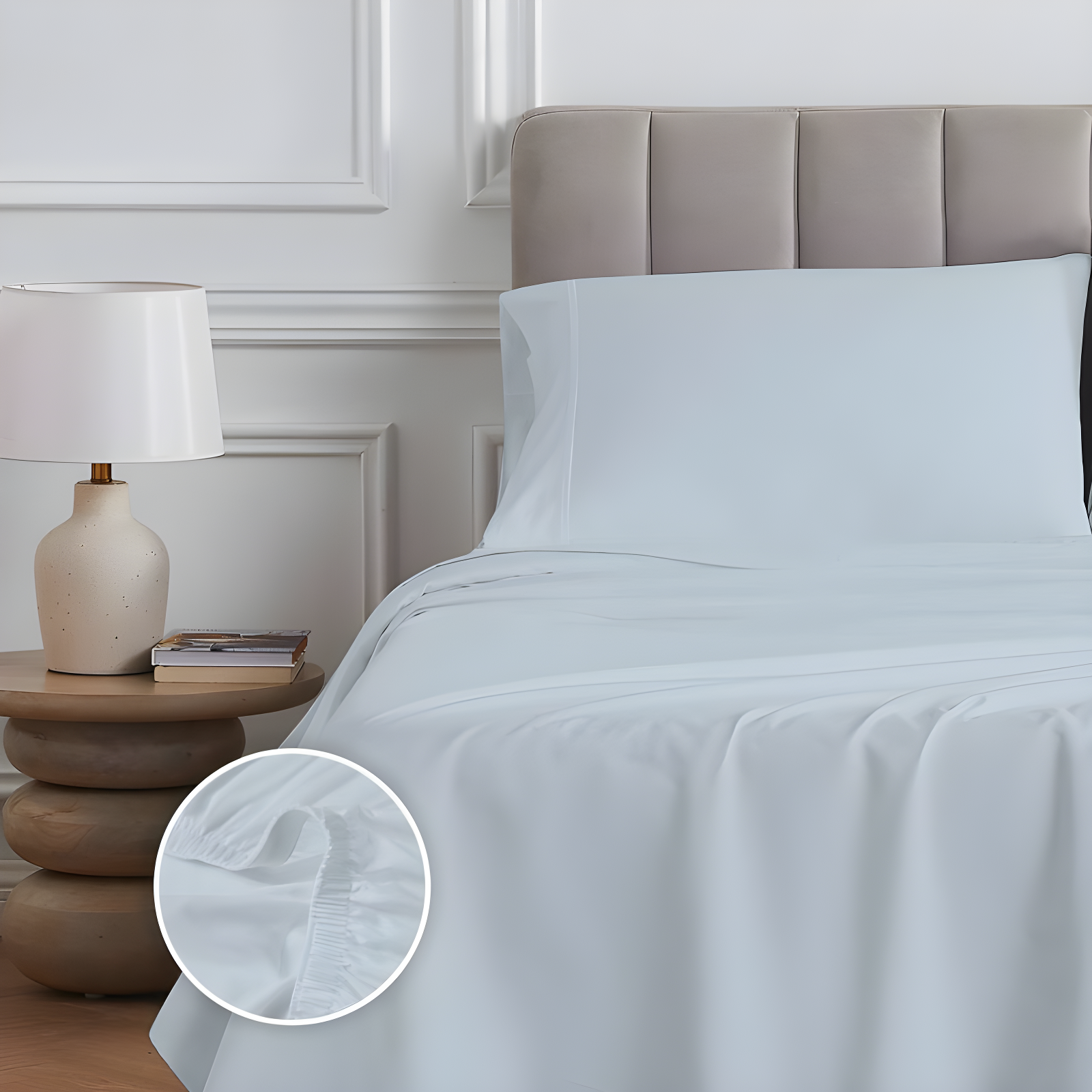 King 400 Thread Count Wrinkle Free Cotton Sheet Set Light Blue - Purity Home: Sateen Weave, OEKO-TEX Certified, Deep Pocket