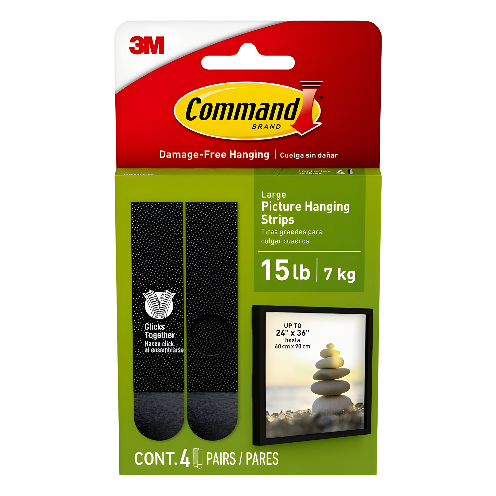 Command Large Picture Hanging Strips Black: Heavy Duty Adhesive, 3.649" Length, 0.751" Width, Plastic