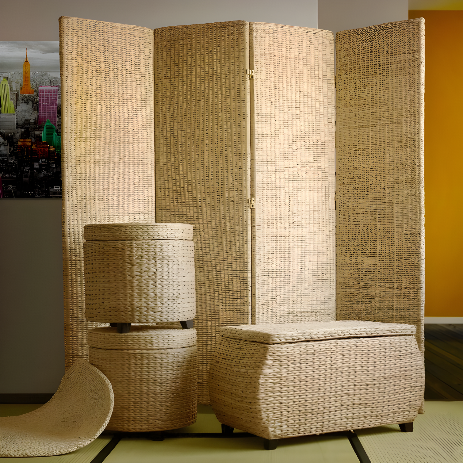 Oriental Furniture Woven Rush Grass Fiber Storage Box - Natural