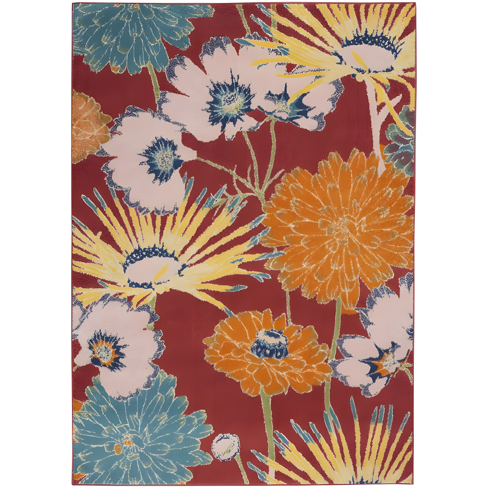Nourison Allur Oversized Flowers Indoor Area Rug Red Multicolor 5'3" x 7'3"