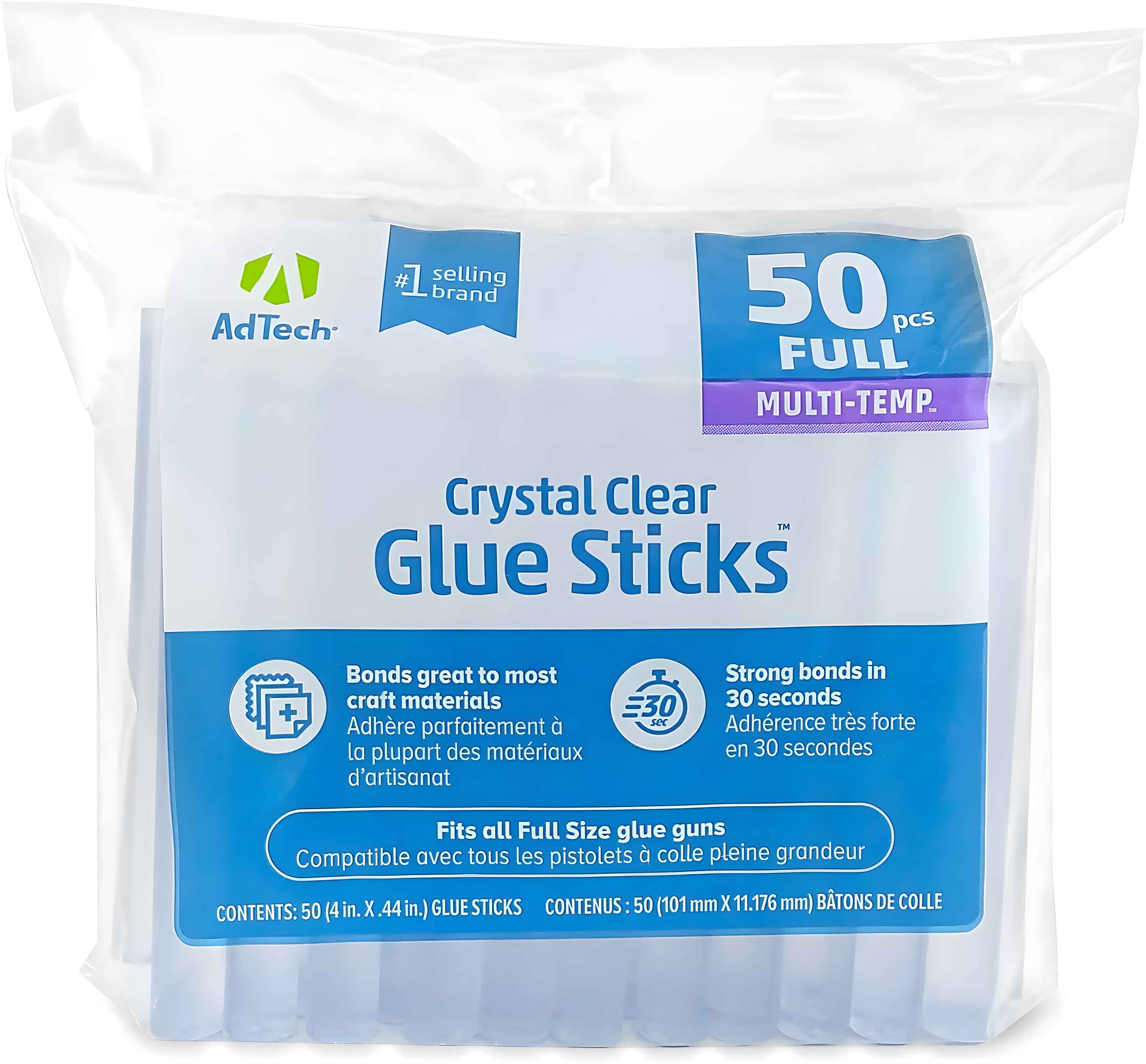 AdTech Crystal Clear 50-Pack 4 Inch Multi-Temp Clear Full-Size Glue Sticks