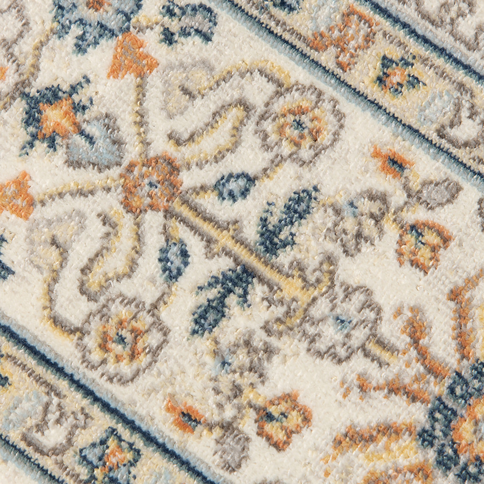Bohemian 9x12 Area Rug Beige Polypropylene Rectangle Low Pile Bordered Pattern Rugs for Living Room Dining Room Bedroom