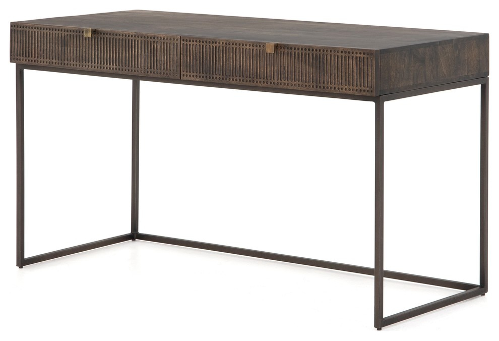 Carved Mango Wood Writing Desk (56")