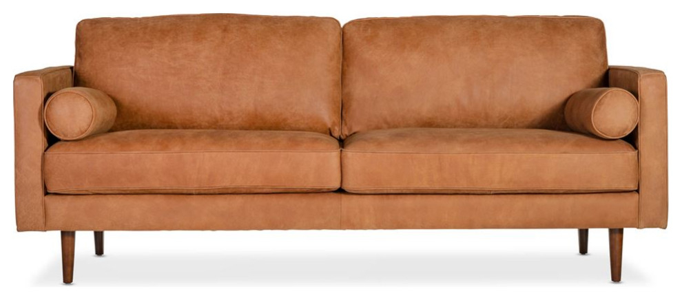 Contemporary Tufted Brown Fabric Sofa with Removable Cushions