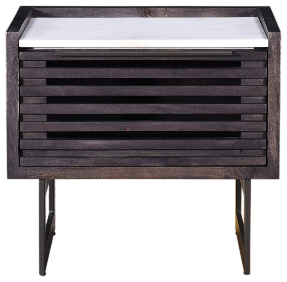 Nagle Cutout Mango Wood & Marble Nightstand (22")