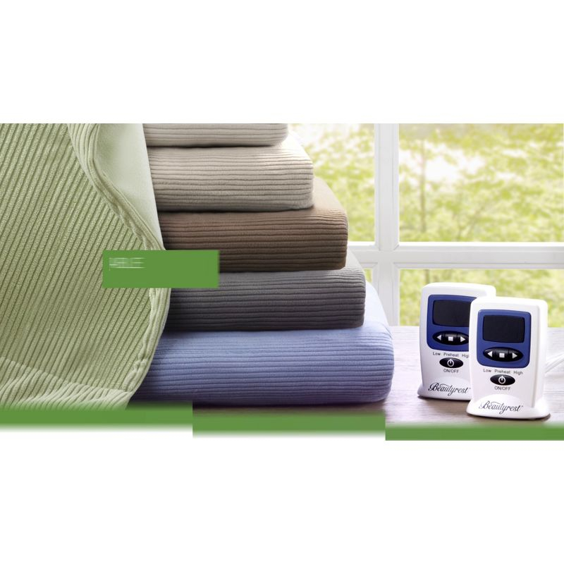King Knitted Electric Heated Micro Fleece Bed Blanket Navy - Beautyrest: 5-Year Warranty, Machine Washable, STANDARD 100 by OEKO-TEX