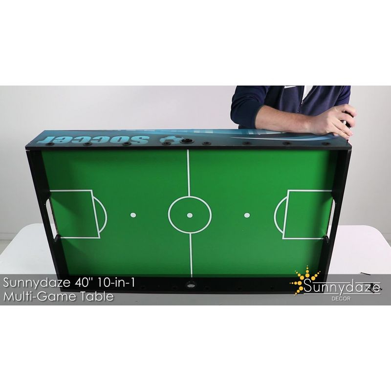 Sunnydaze Multi-Game Table with Billiards, Hockey, Foosball, Ping Pong, Shuffleboard, Chess, Cards, Checkers, Bowling, and Backgammon - Game Time Blue
