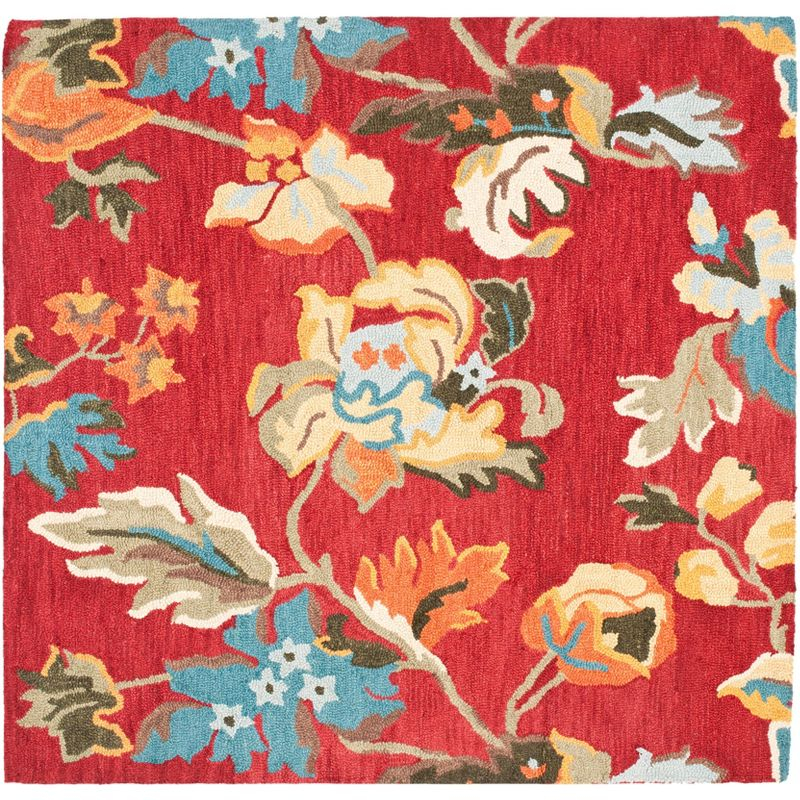 Blossom BLM672 Hand Hooked Area Rug - Red/Multi - 6'x6' - Safavieh.