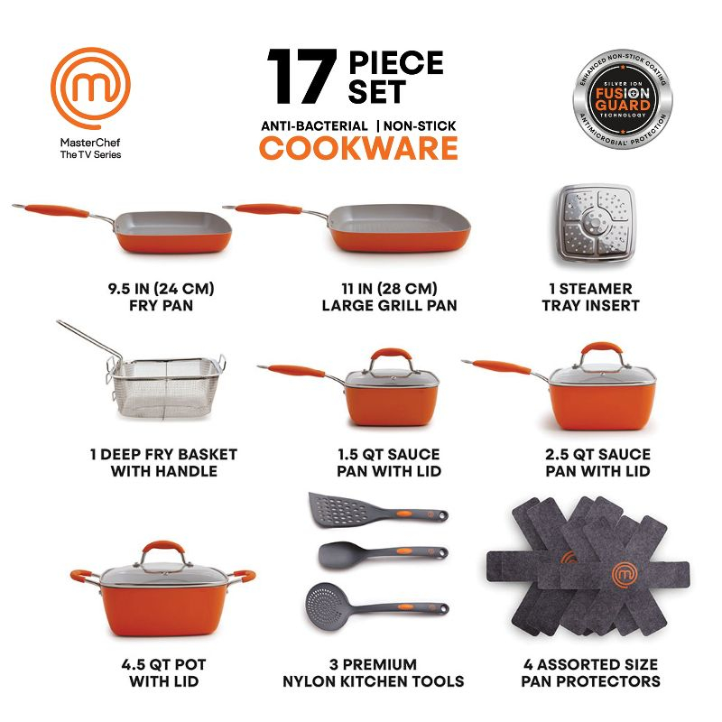 MasterChef MC3006 17 Pieces Champions Square Cookware Set Orange