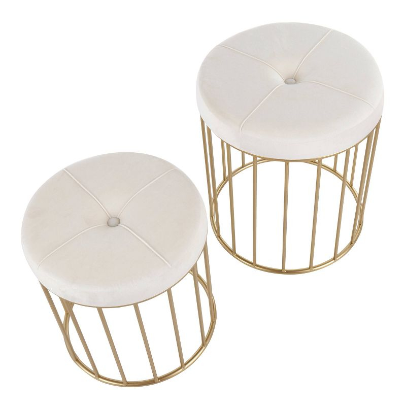 Canary Contemporary Nesting Ottomans Gold/Cream - LumiSource: Gold-Tone Metal, Velvet, No Assembly Required
