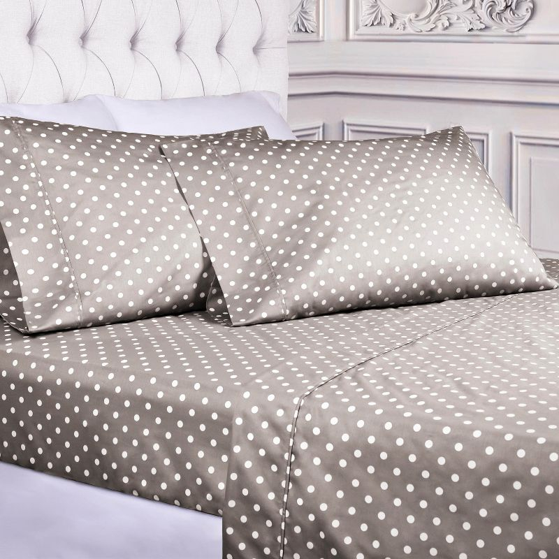 Polka Dot 600 Thread Count Cotton Blend Deep Pocket Bed Sheet Set, Full, Light Grey - Blue Nile Mills