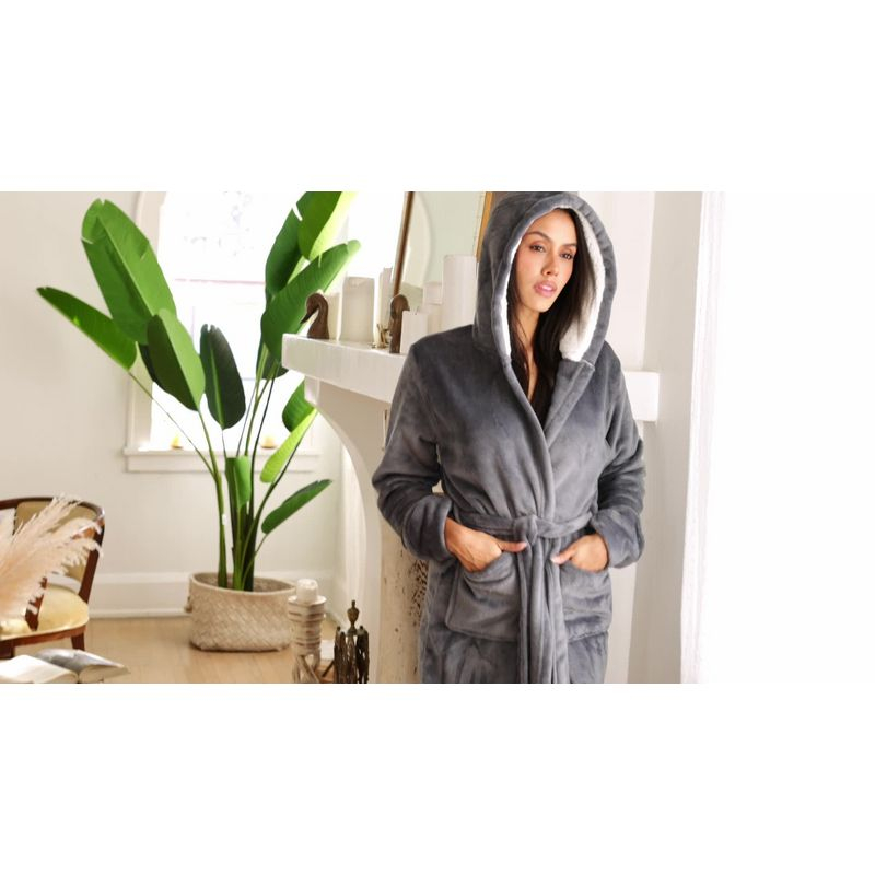 ADR Women's Hooded Plush Velour Robe with Lined Hood, Pockets Purple Plaid Large
