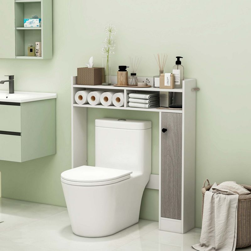 Costway Over the Toilet Bathroom Cabinet Floor Storage Organizer with Adjustable Shelves White