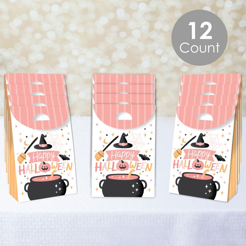 Big Dot of Happiness Pastel Halloween - Pink Pumpkin Party Gift Favor Bags - Party Goodie Boxes - Set of 12