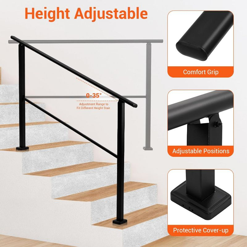 Metal Hand Rails for Outdoor Steps, Outdoor Handrail Stair Railing Kit, Exterior Hand Rails, 4 Steps
